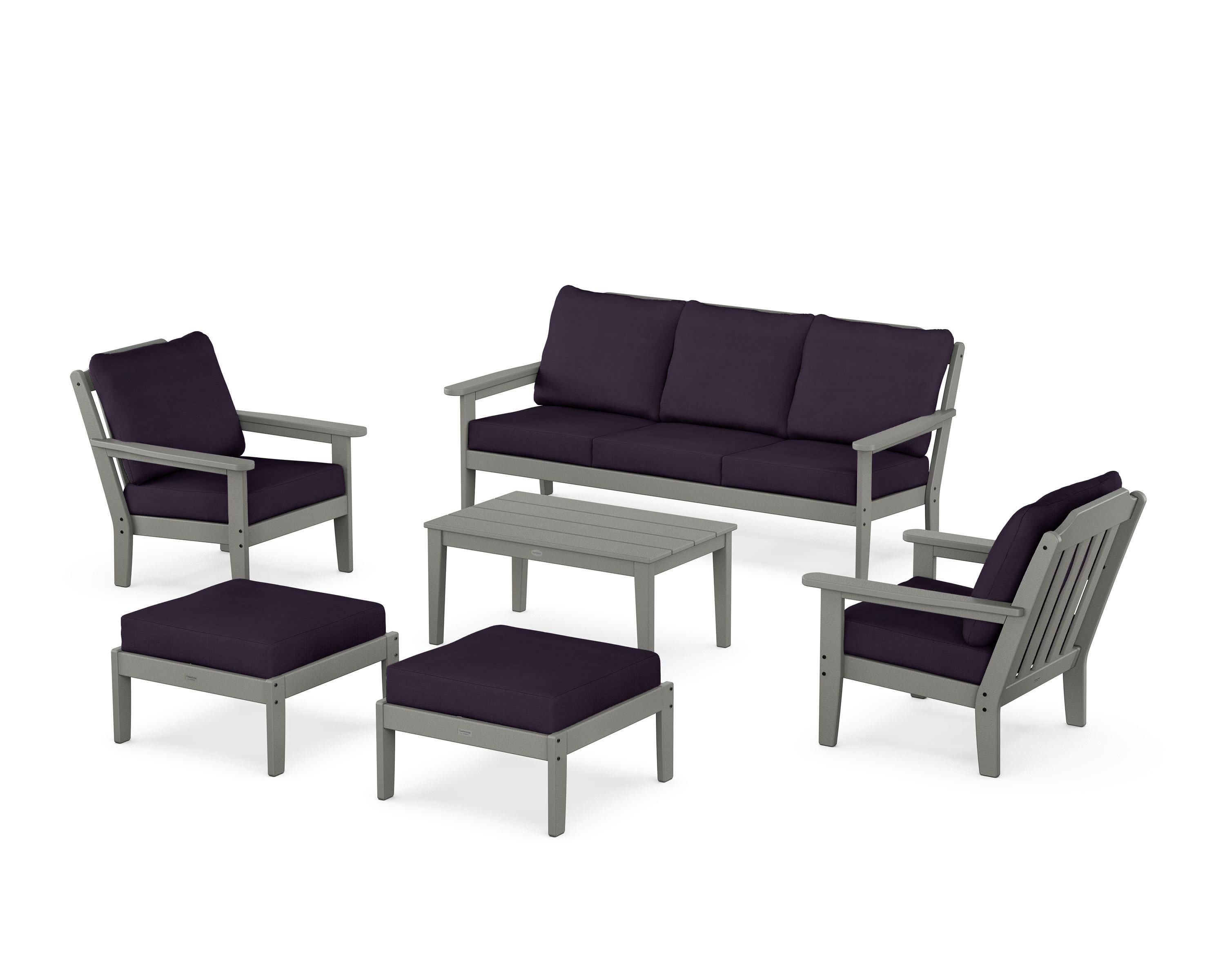 Cottage 6-Piece Lounge Sofa Set in Slate Grey / Navy Linen