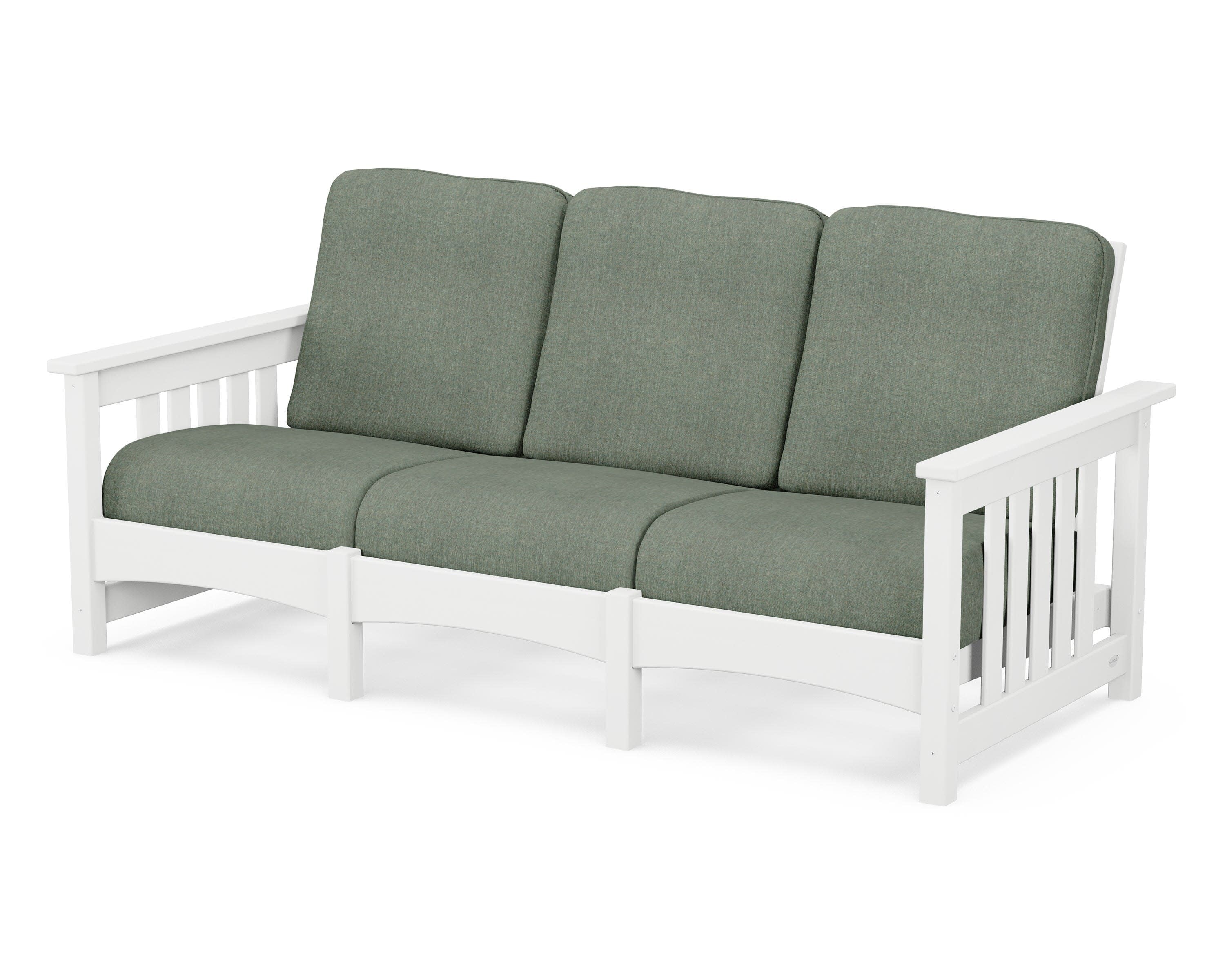 Club Mission Sofa in White / Cast Sage