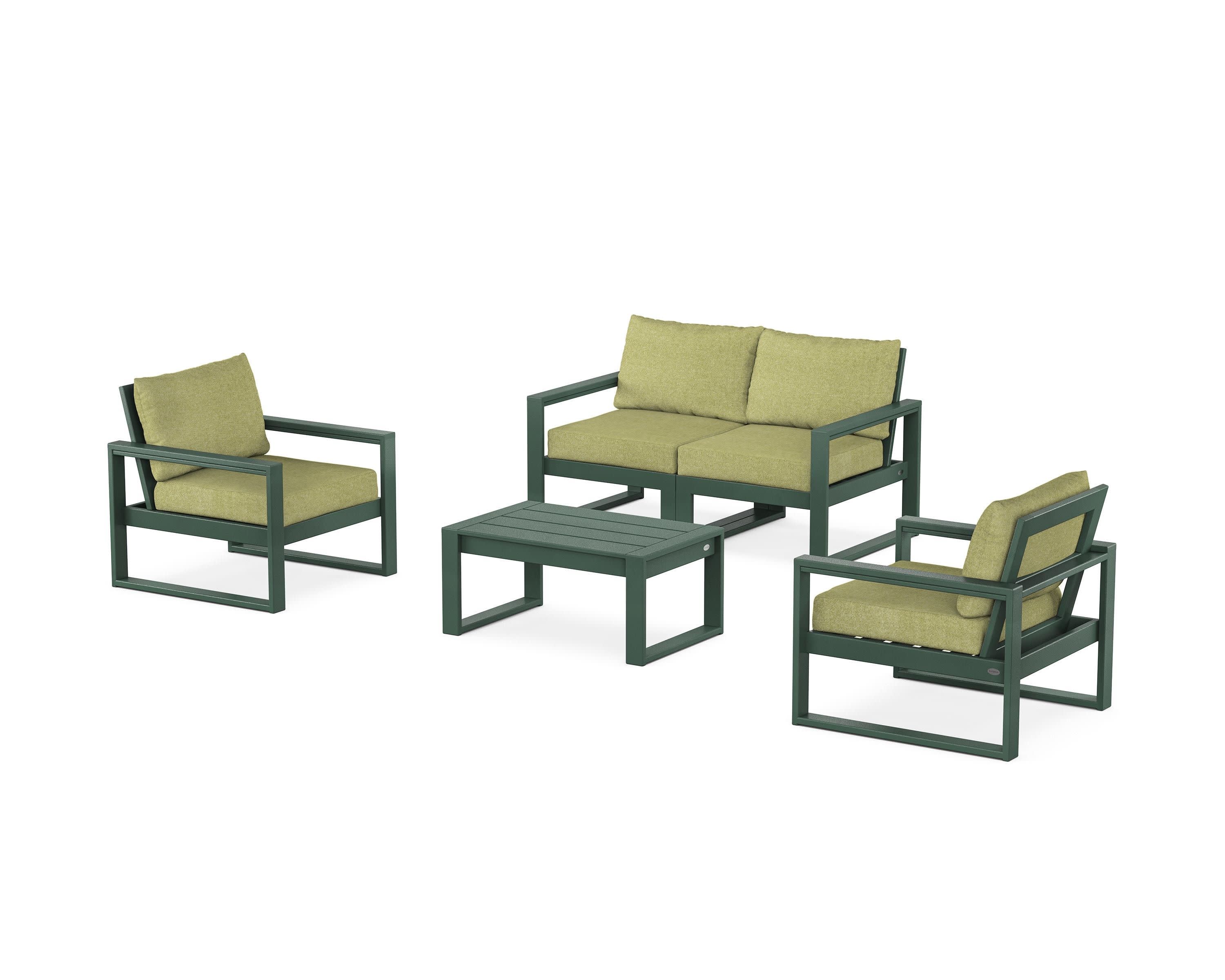 EDGE Sectional 4-Piece Deep Seating Set with Loveseat in Green / Chartreuse Boucle