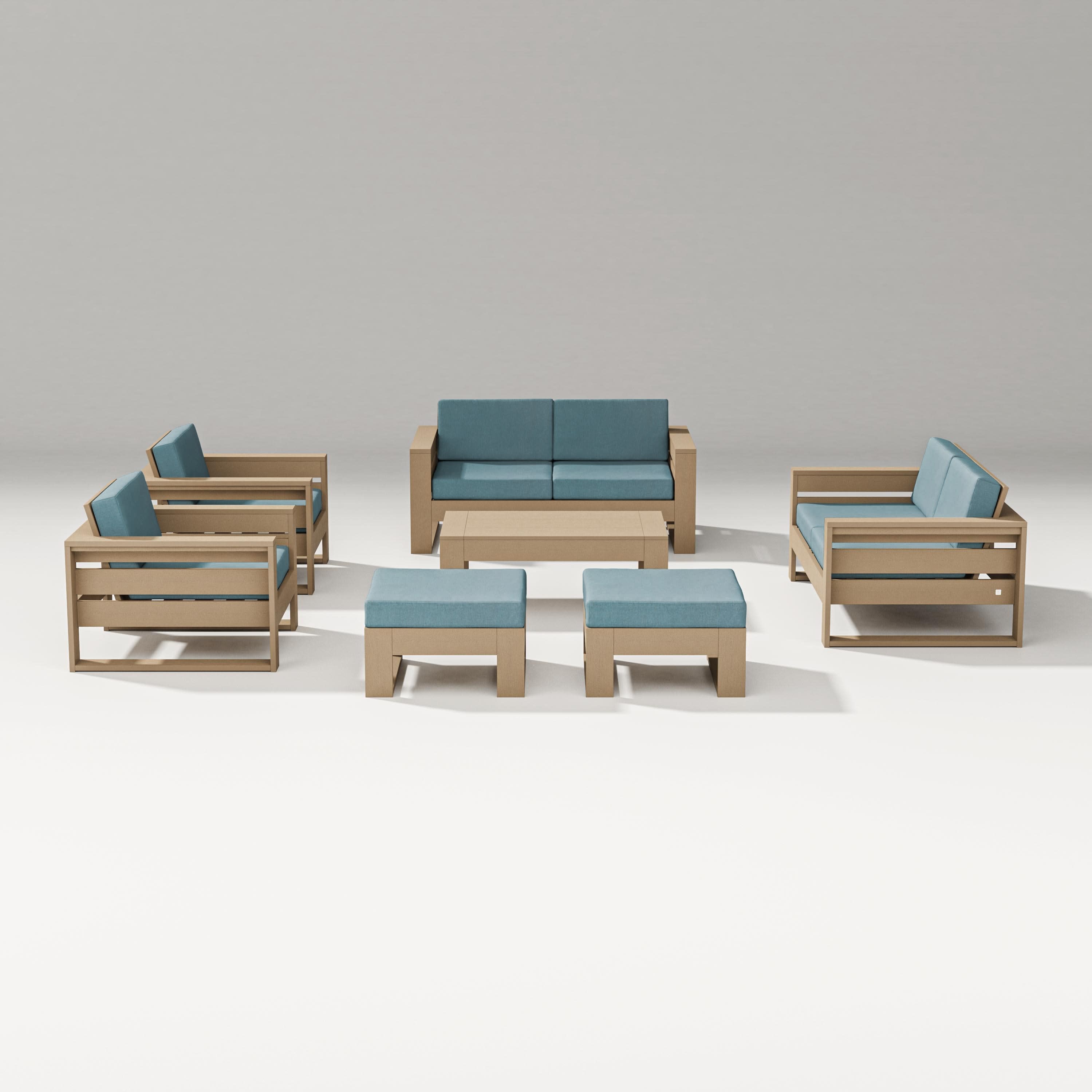 Latitude 7-Piece Lounge Loveseat Set in Vintage Sahara / Ocean Teal