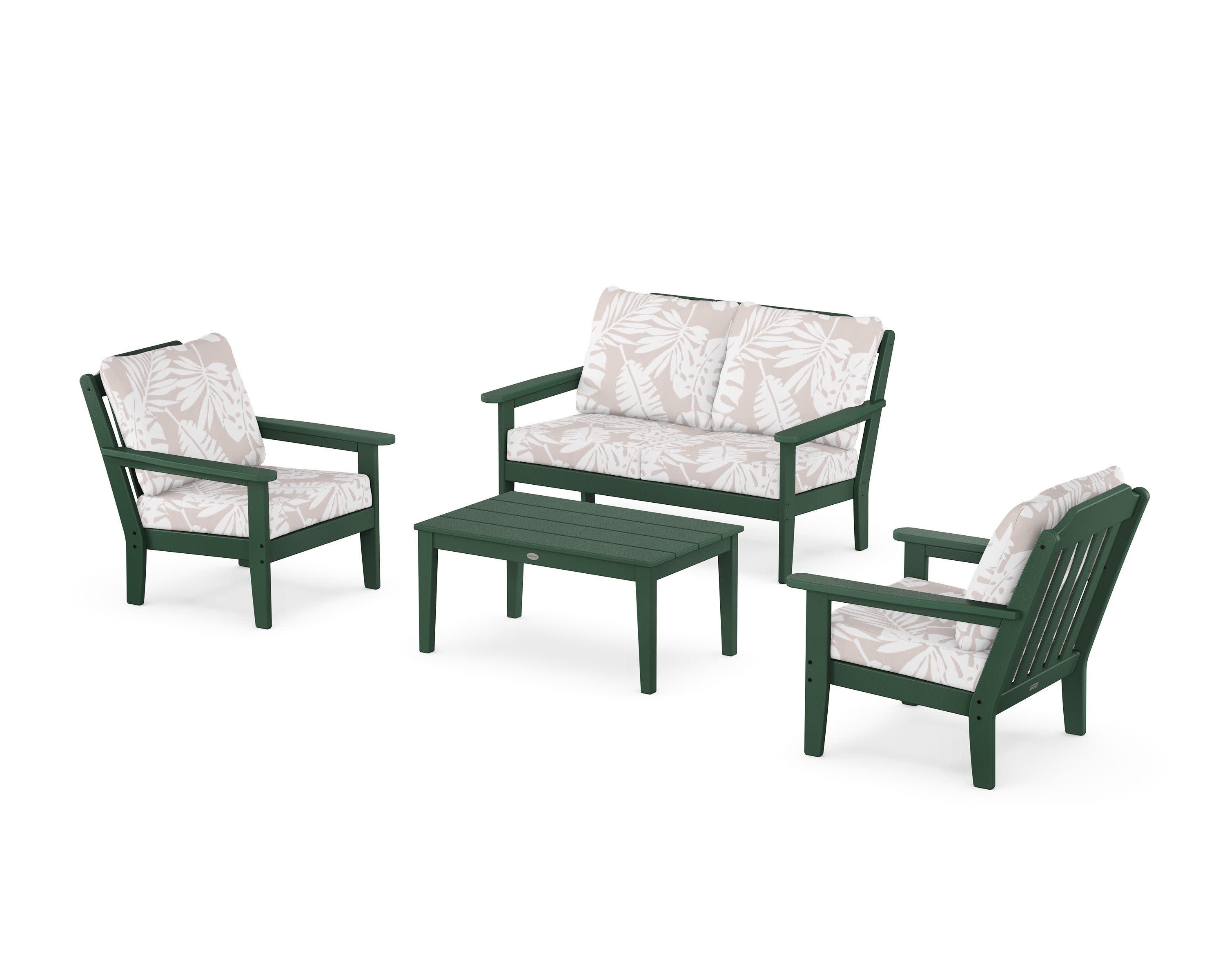 Cottage 4-Piece Deep Seating Set with Loveseat in Green / Leaf Dune Burlap