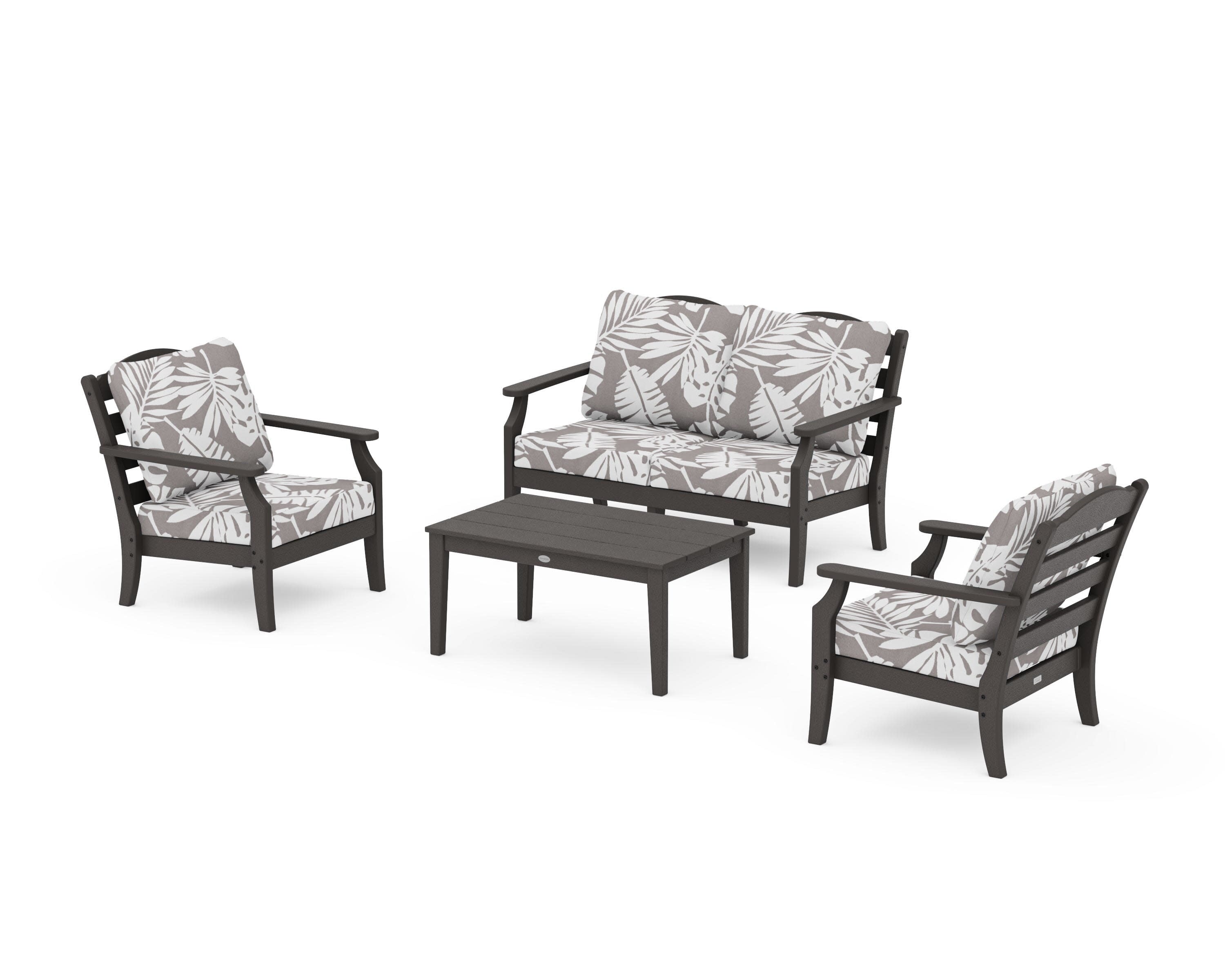 Savannah 4-Piece Deep Seating Set with Loveseat in Vintage Coffee / Leaf Grey Mist