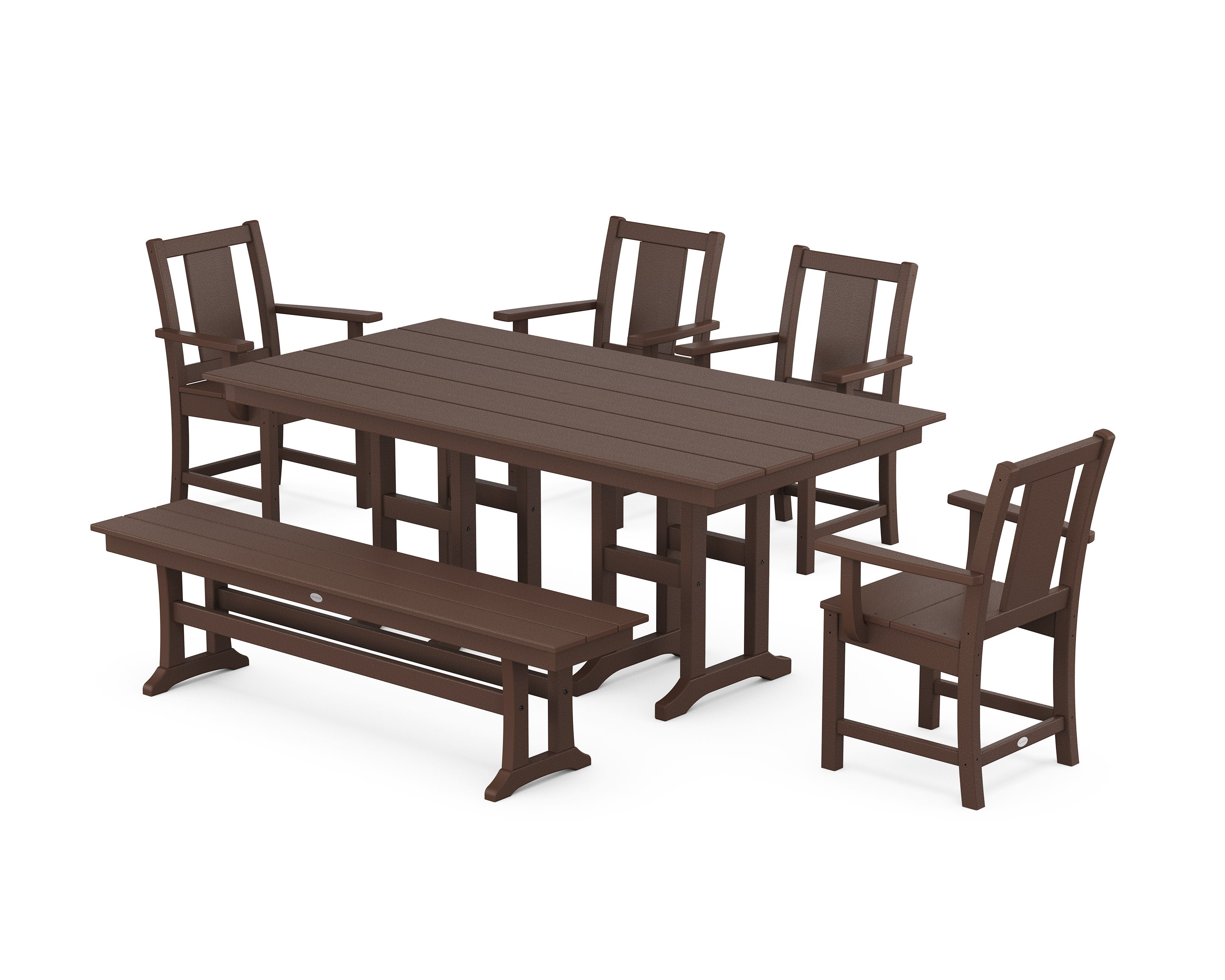 Prairie 6-Piece Farmhouse Dining Set with Bench in Mahogany