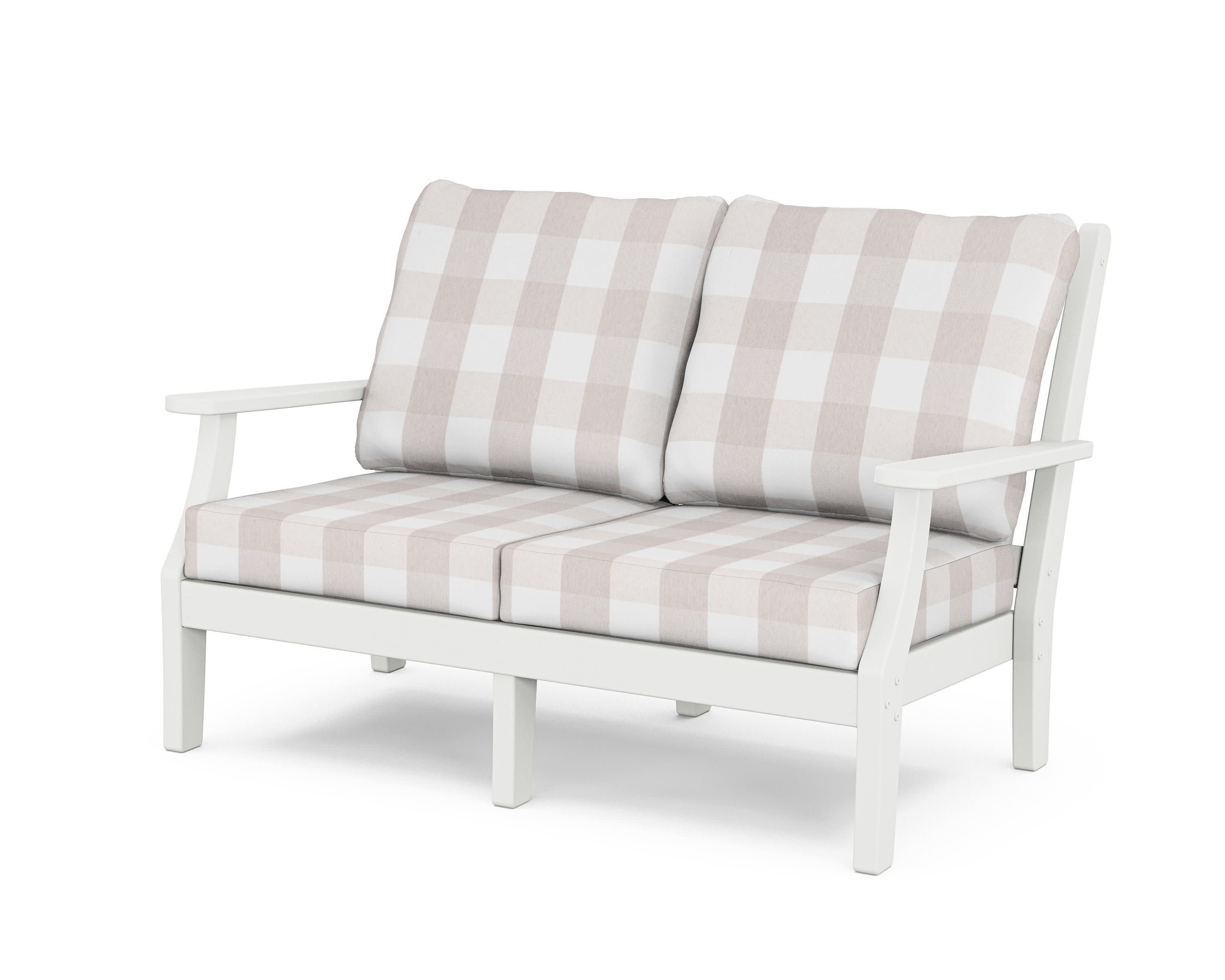 Wovendale Deep Seating Loveseat in White / Buffalo Plaid Dune Burlap