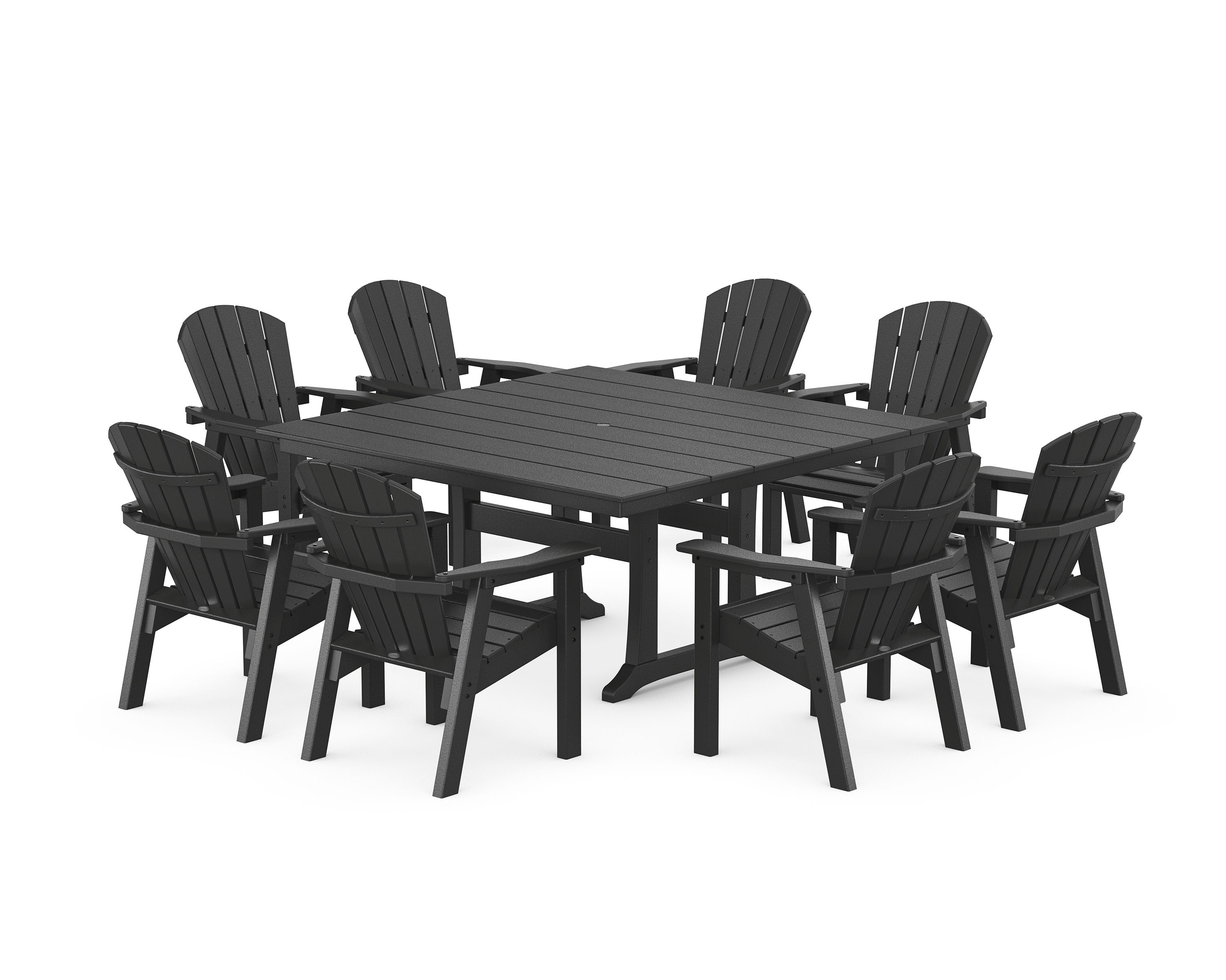Seashell 9-Piece Square Farmhouse Dining Set with Trestle Legs in Black