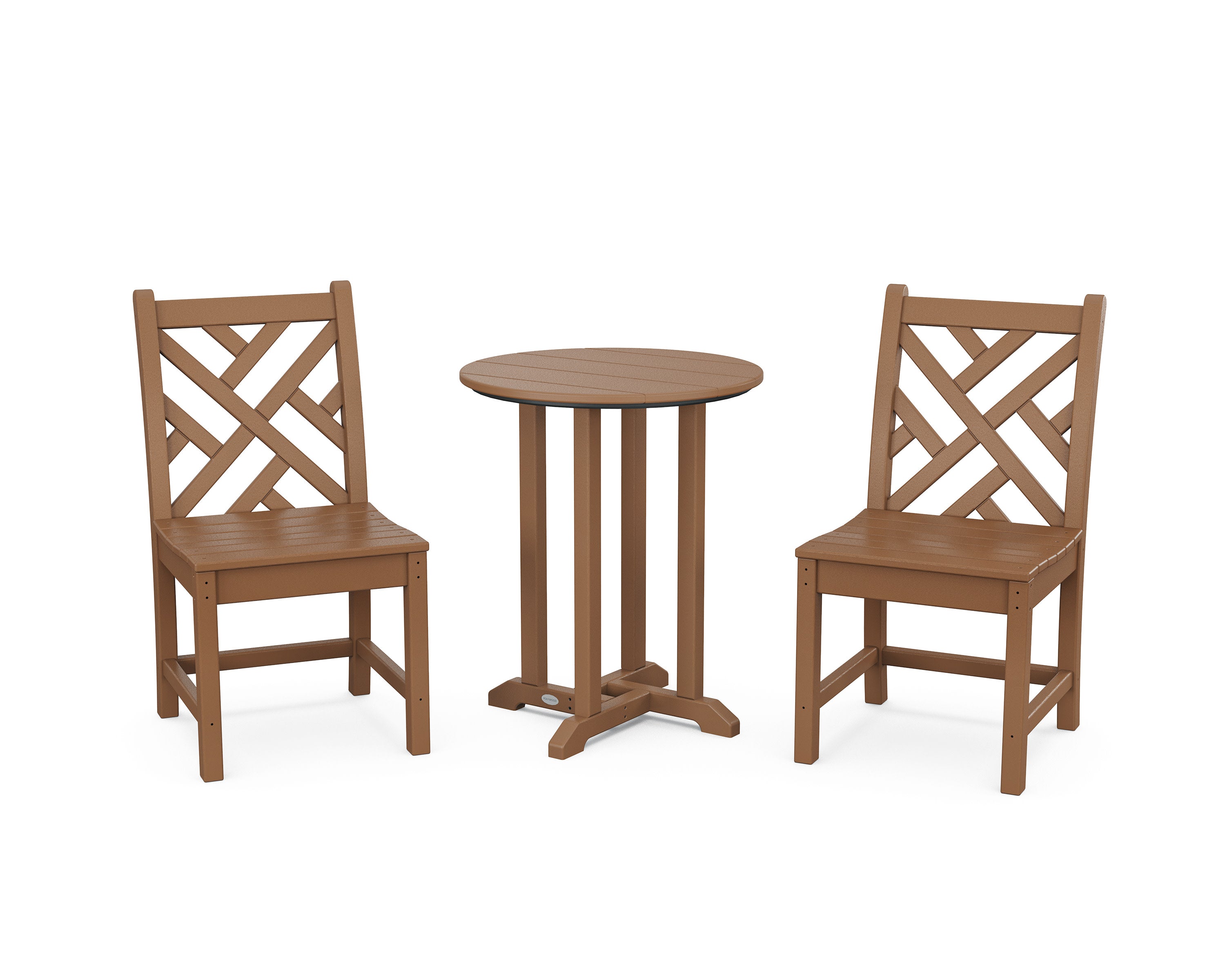 Chippendale Side Chair 3-Piece Round Bistro Dining Set in Teak
