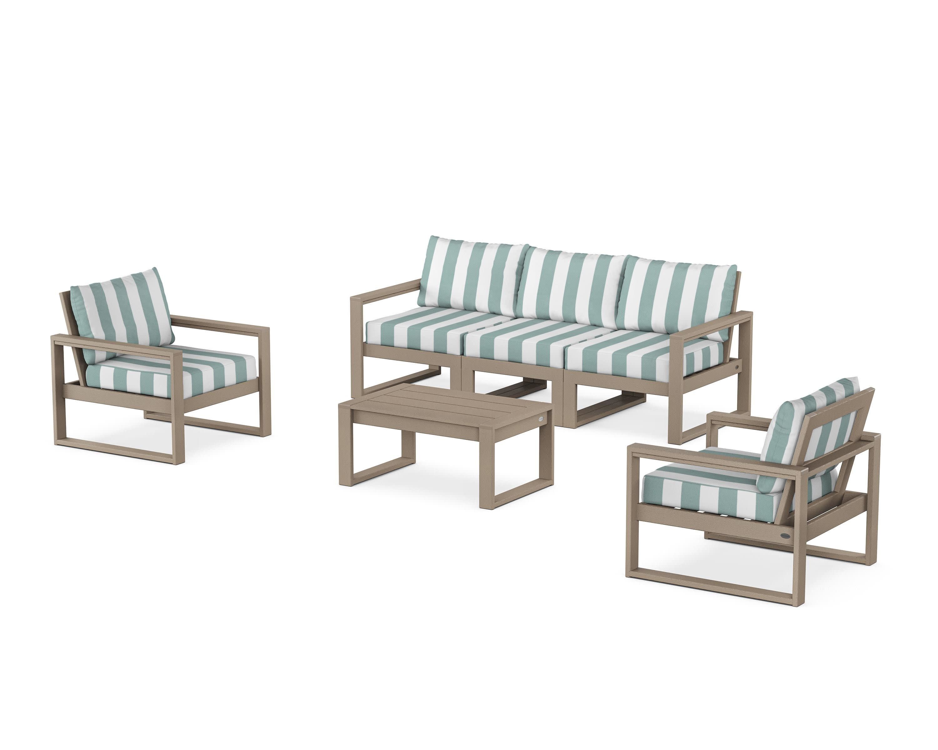EDGE Sectional 4-Piece Deep Seating Set with Sofa in Vintage Sahara / Cabana Stripe Glacier Spa