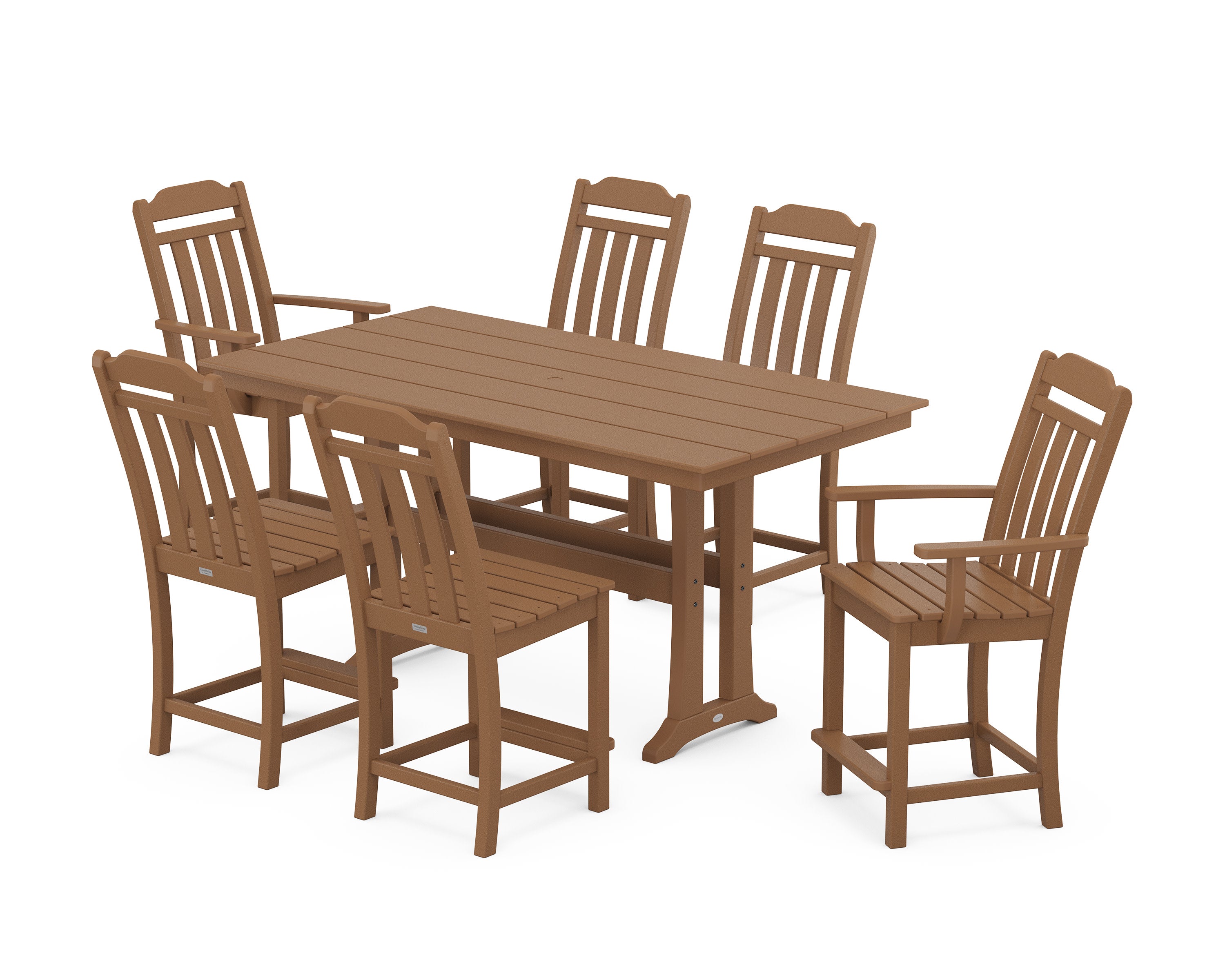 Cottage 7-Piece Farmhouse Counter Set with Trestle Legs in Teak