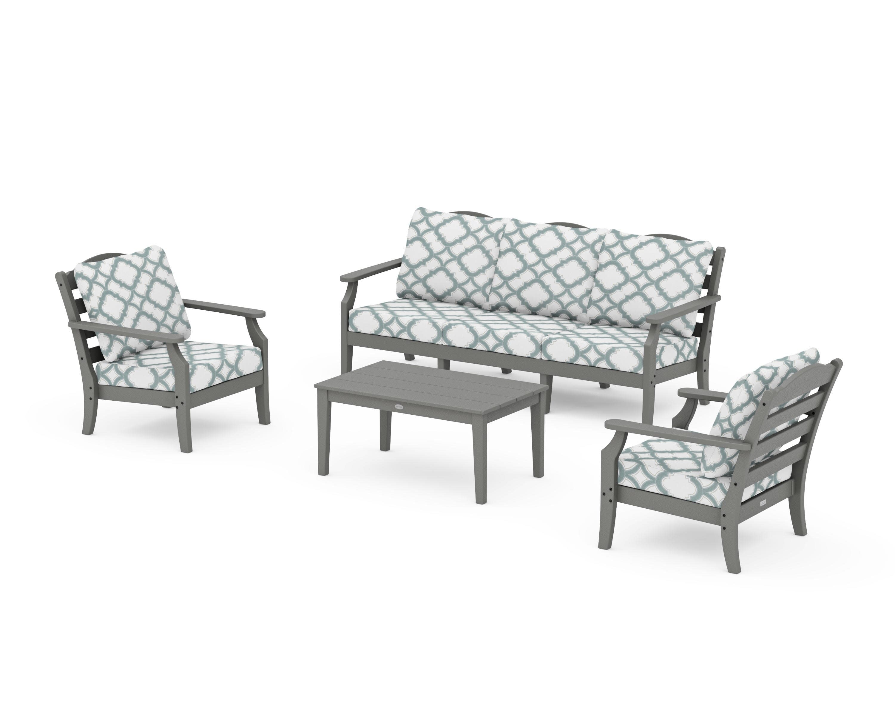 Savannah 4-Piece Deep Seating Set with Sofa in Slate Grey / Trellis Glacier Spa