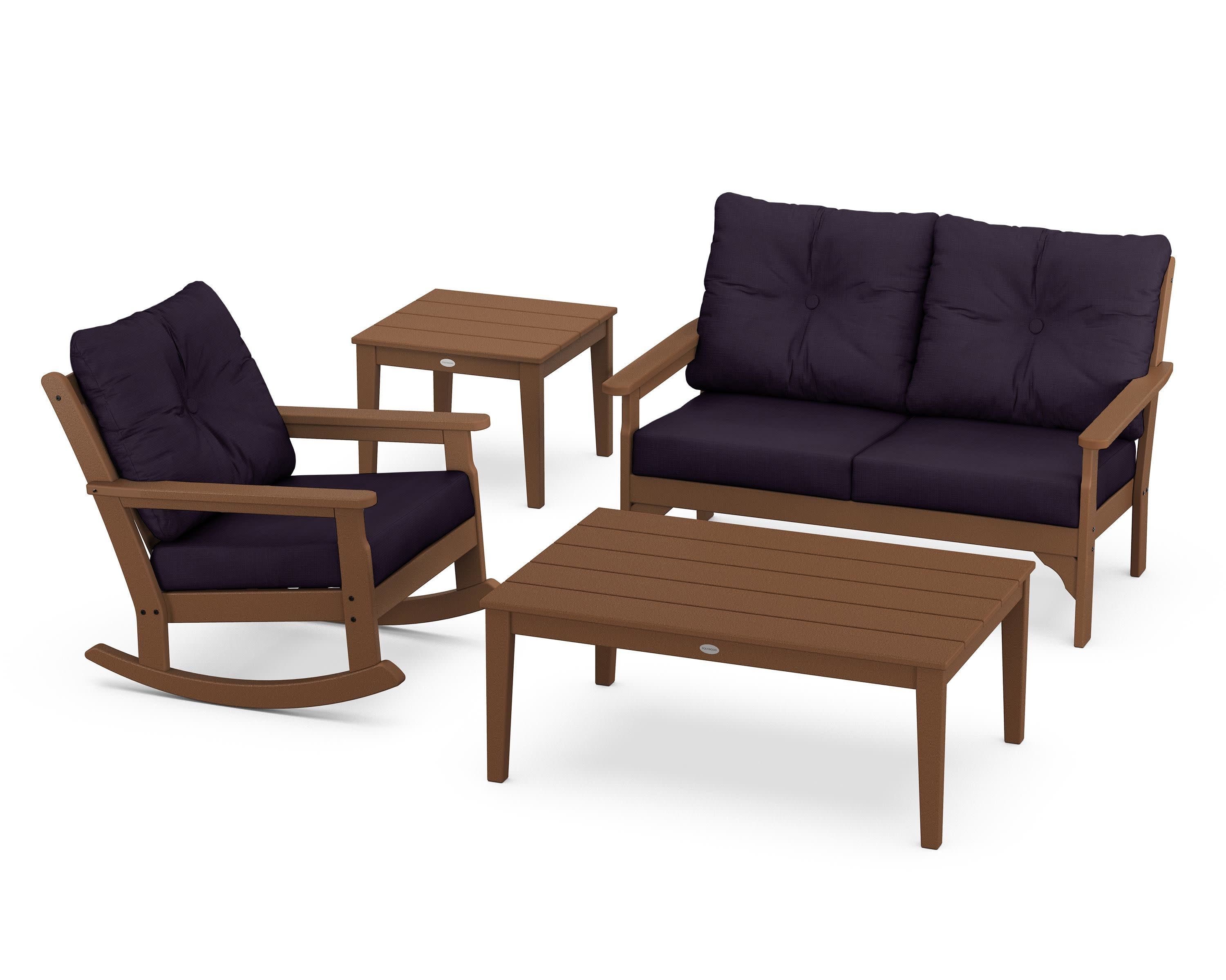 Vineyard 4-Piece Deep Seating Rocker Set in Teak / Navy Linen
