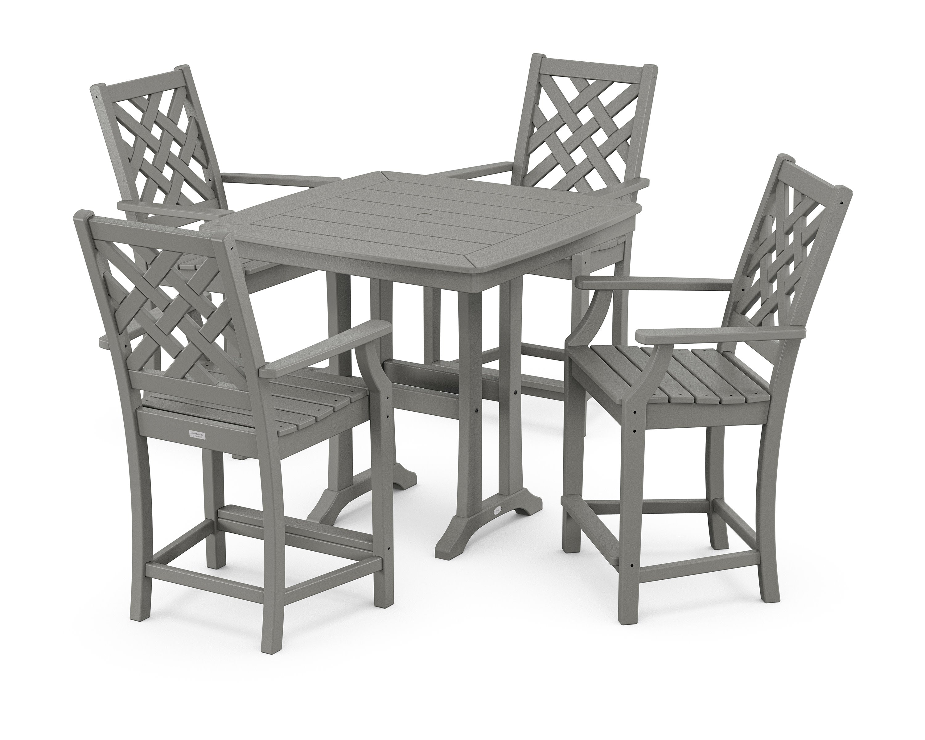 Wovendale 5-Piece Counter Set with Trestle Legs in Slate Grey