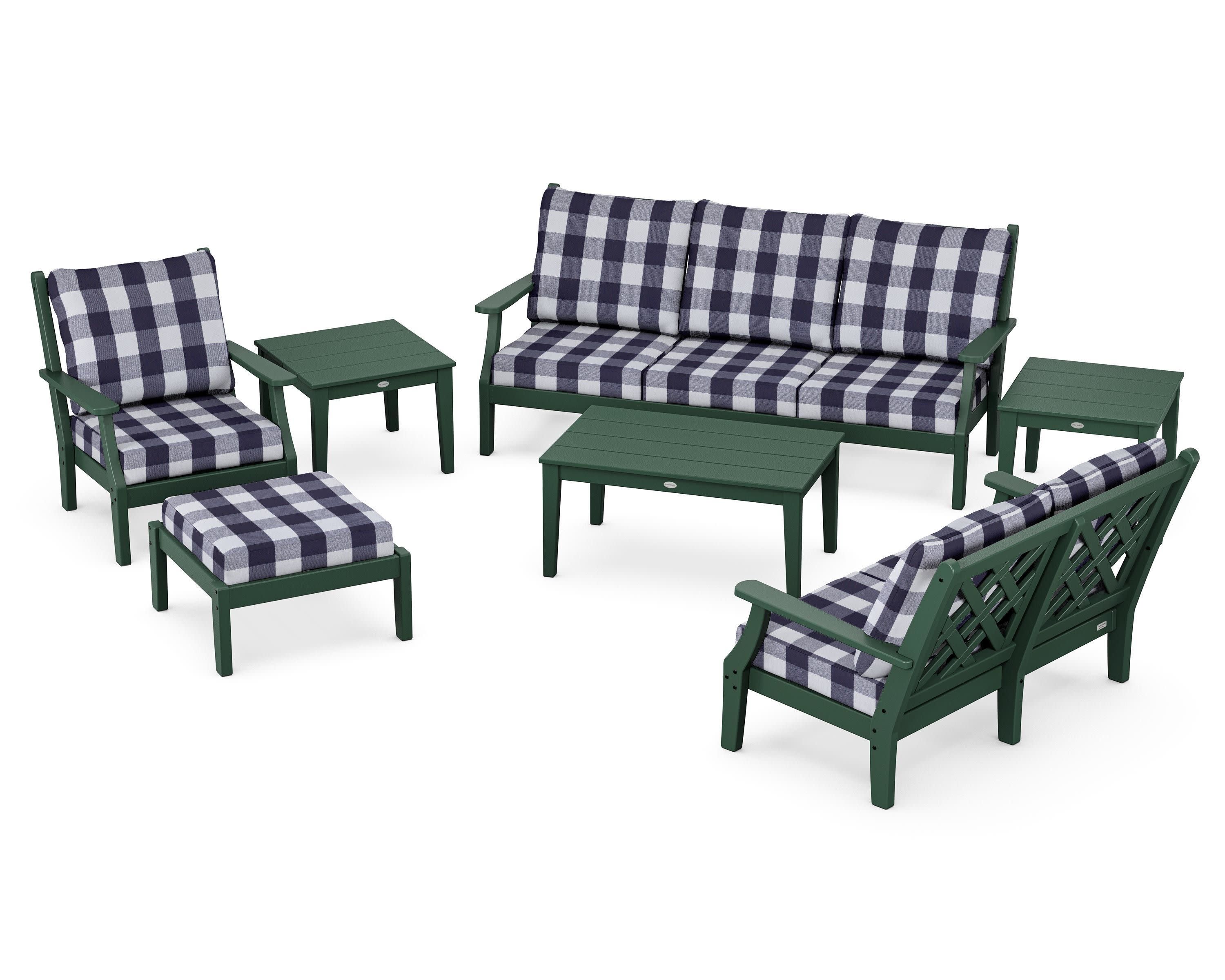 Wovendale 7-Piece Deep Seating Set in Green / Buffalo Plaid Navy