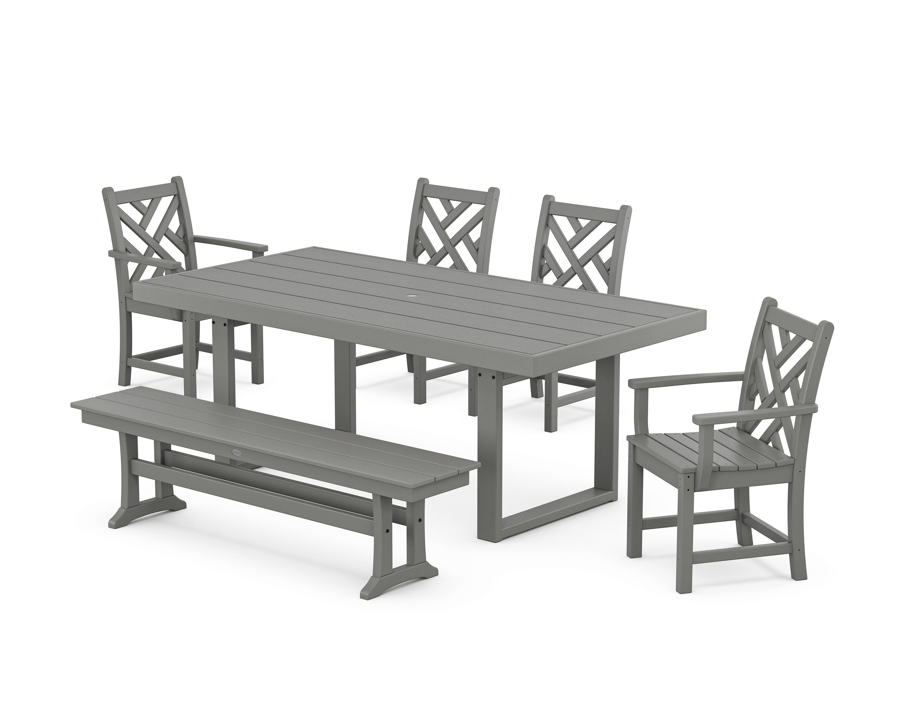 Chippendale 6-Piece Dining Set with Bench in Slate Grey