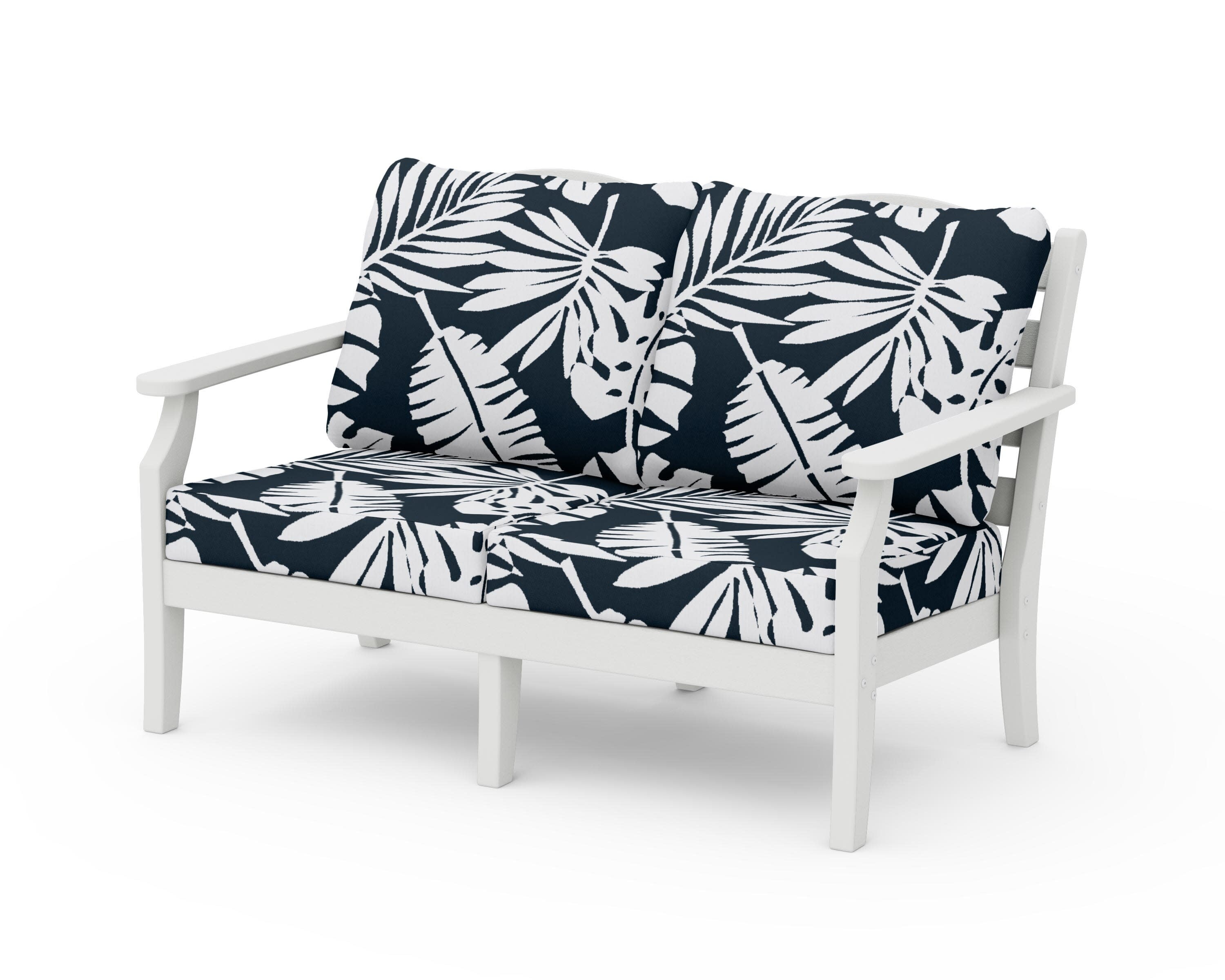 Savannah Deep Seating Loveseat in Vintage White / Leaf Marine Indigo