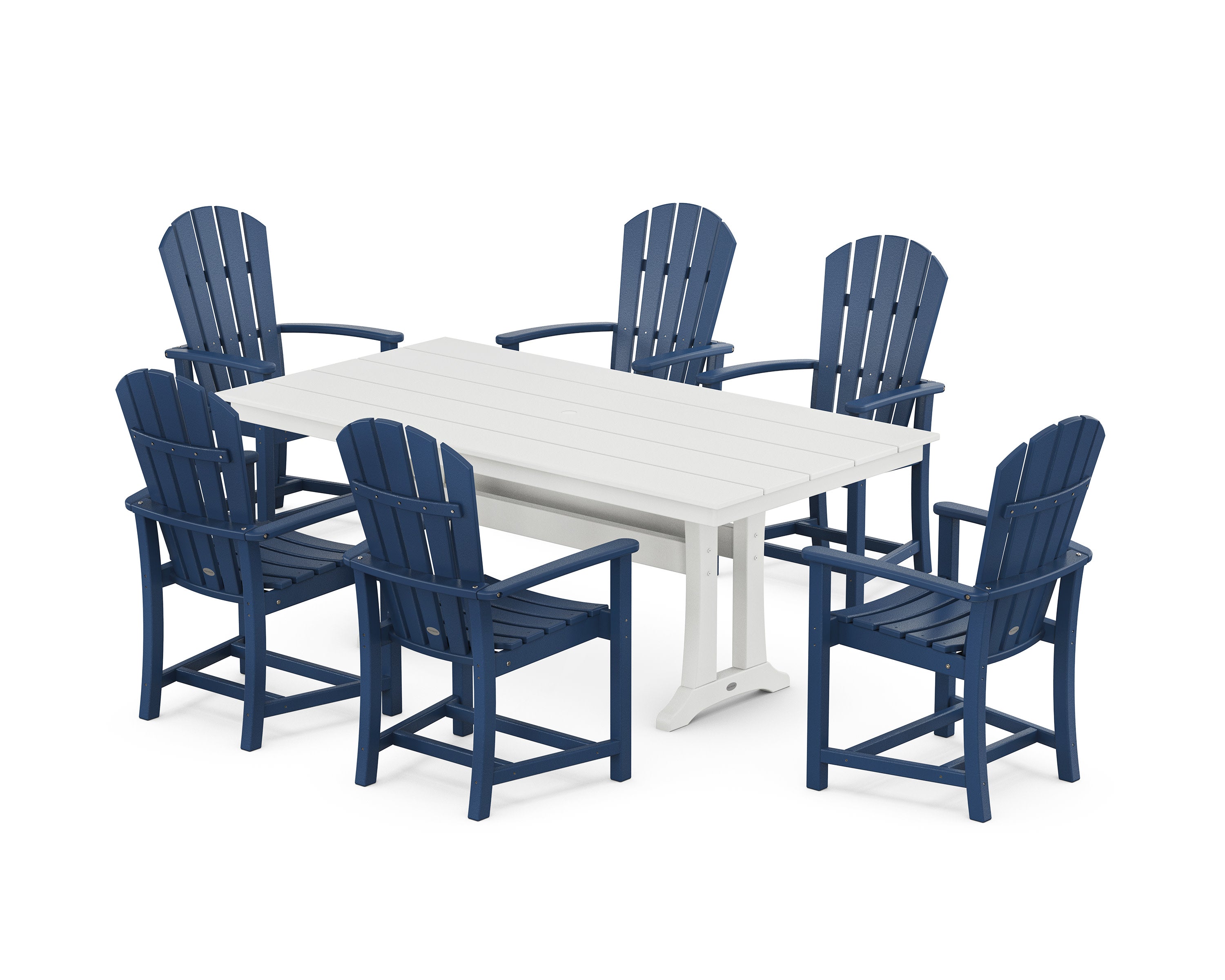 Palm Coast 7-Piece Dining Set with Trestle Legs in Navy / White