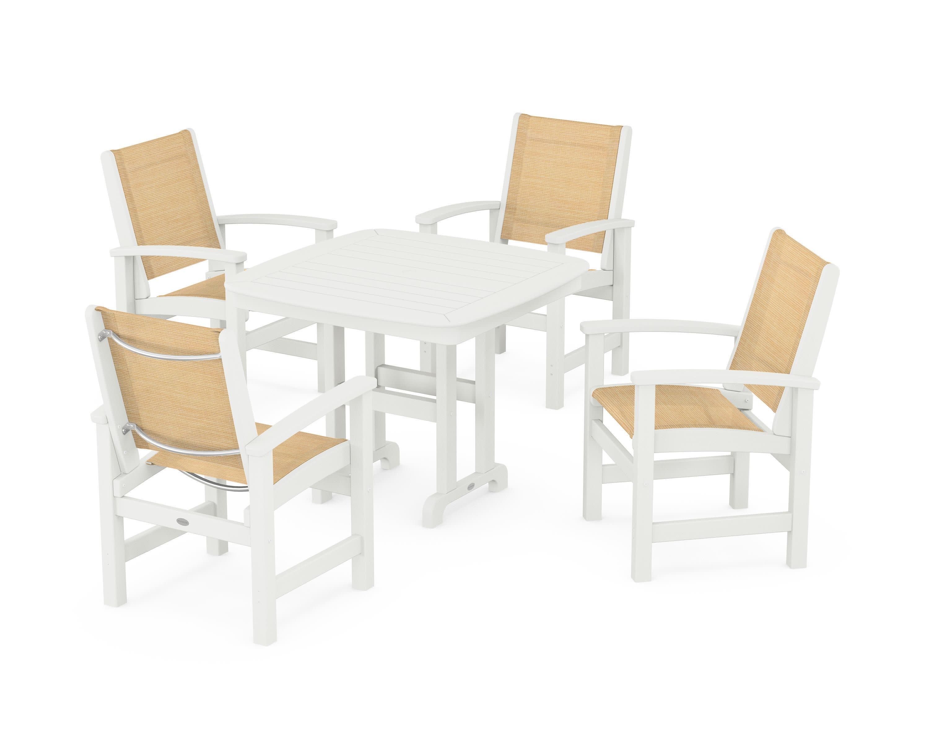 Coastal 5-Piece Dining Set in Vintage White / Dupioni Apricot Sling