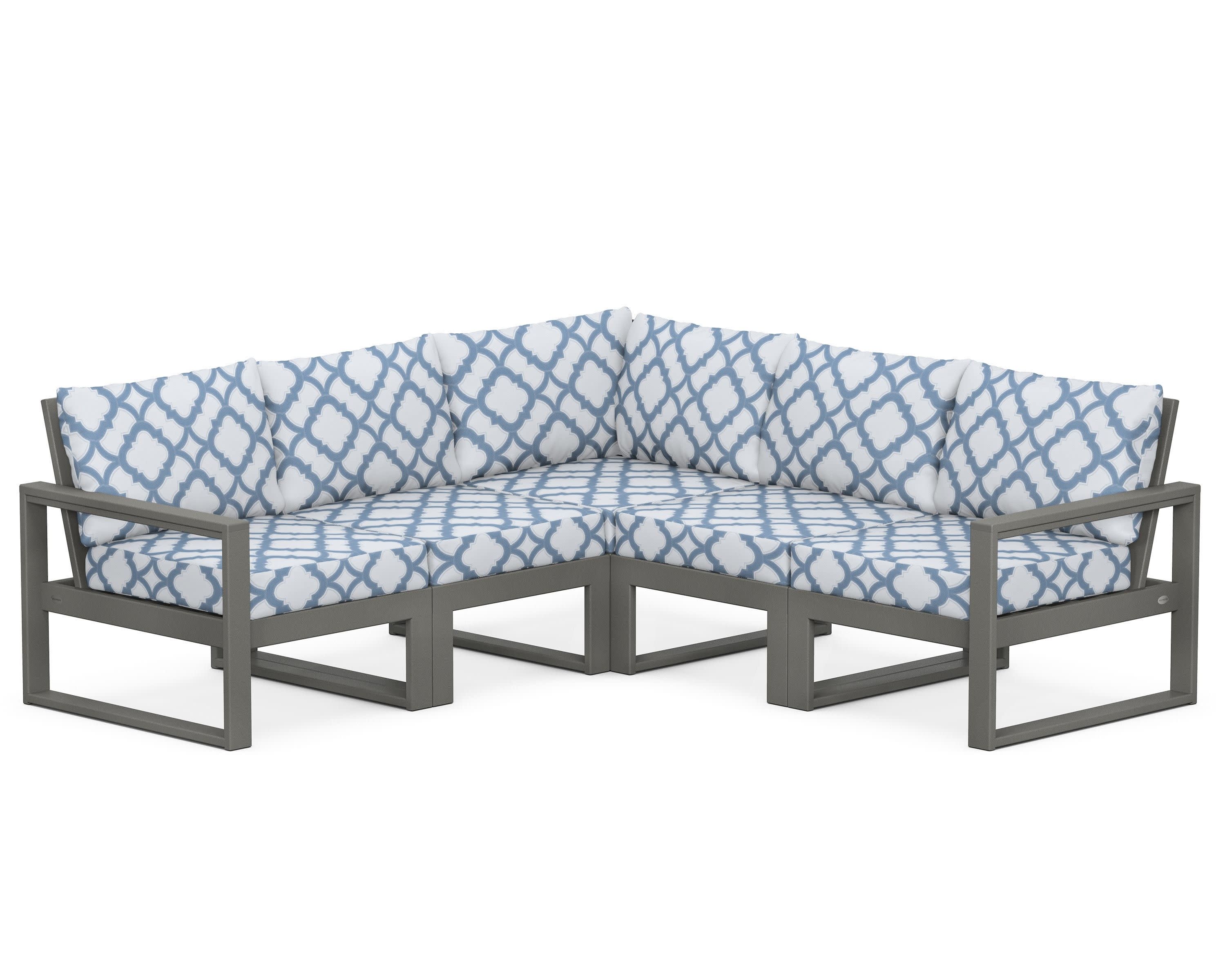 EDGE 5-Piece Modular Deep Seating Set in Slate Grey / Trellis Sky Blue