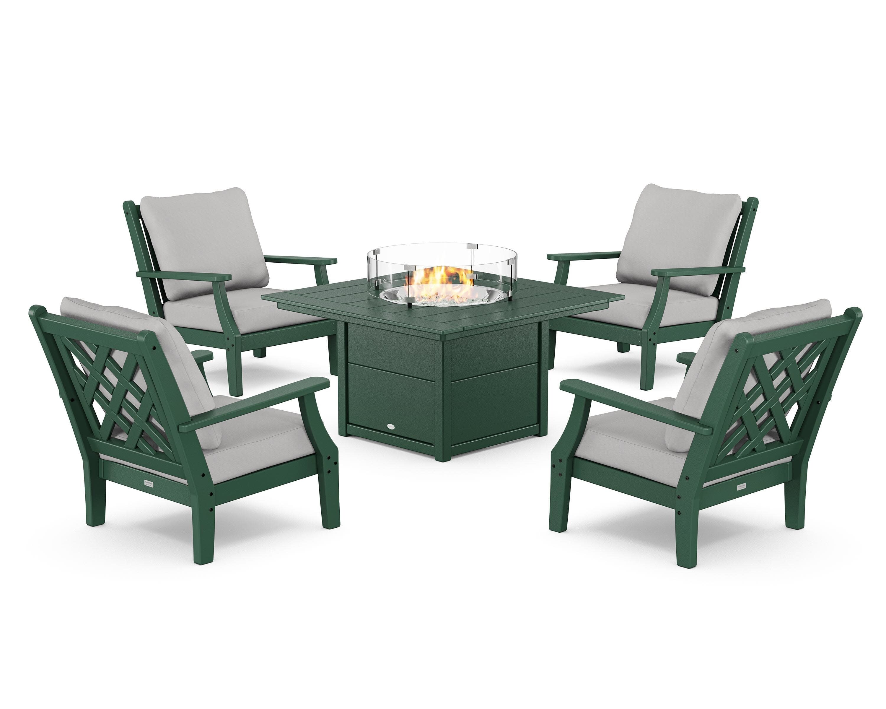 Wovendale 5-Piece Deep Seating Set with Fire Pit Table in Green / Diamond in the Rough