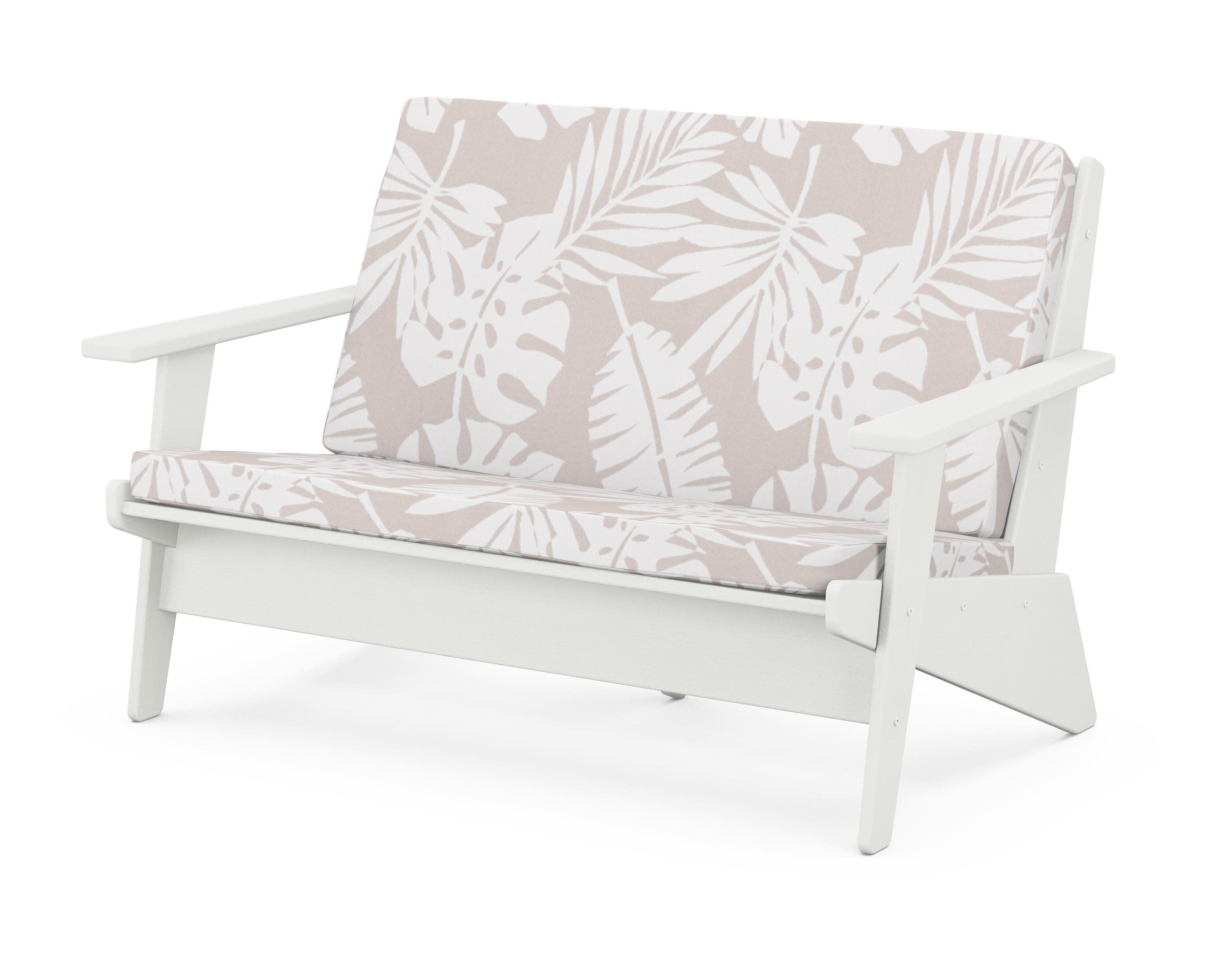 Riviera Modern Lounge Loveseat in Vintage White / Leaf Dune Burlap
