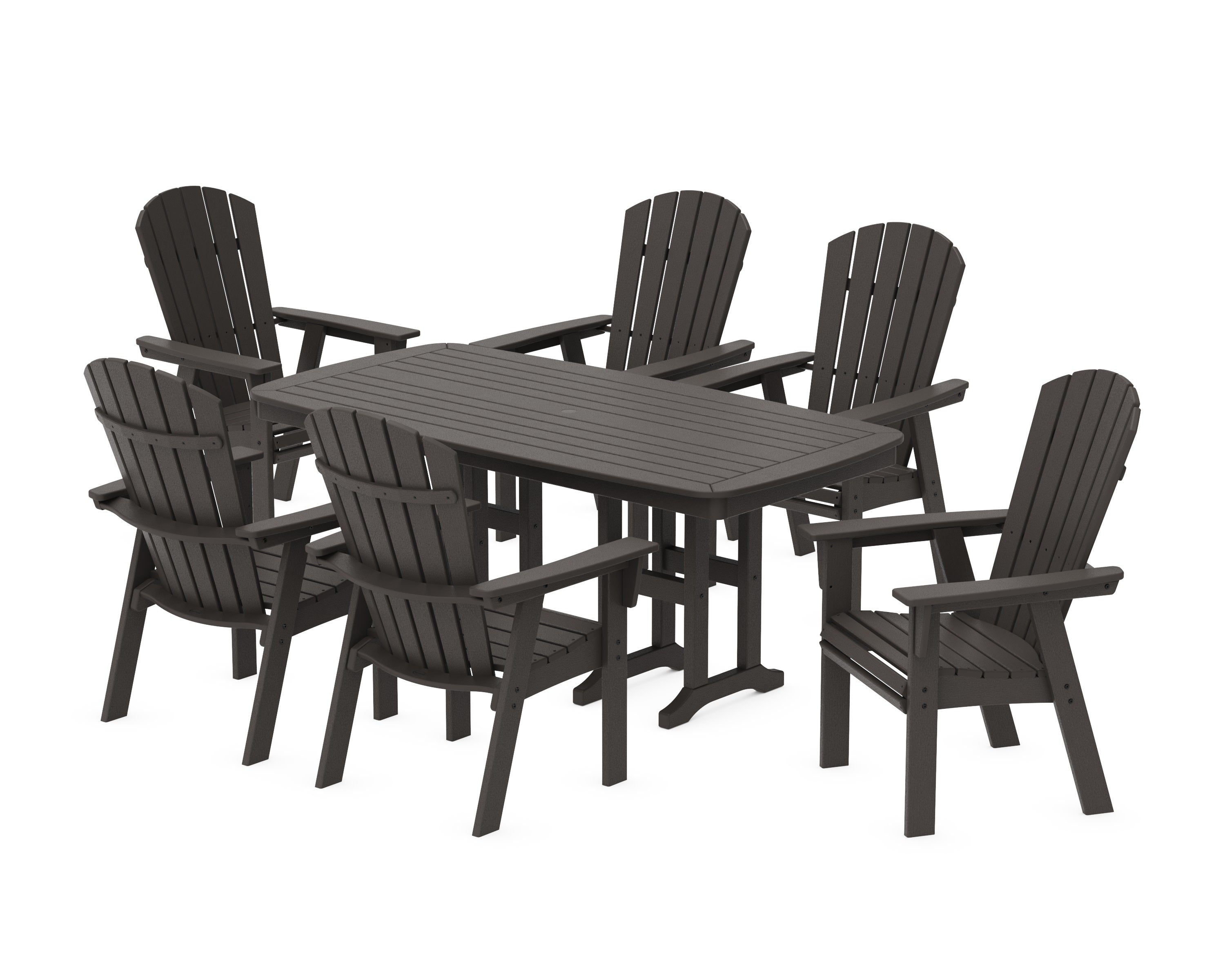 Nautical Curveback Adirondack 7-Piece Dining Set in Vintage Coffee