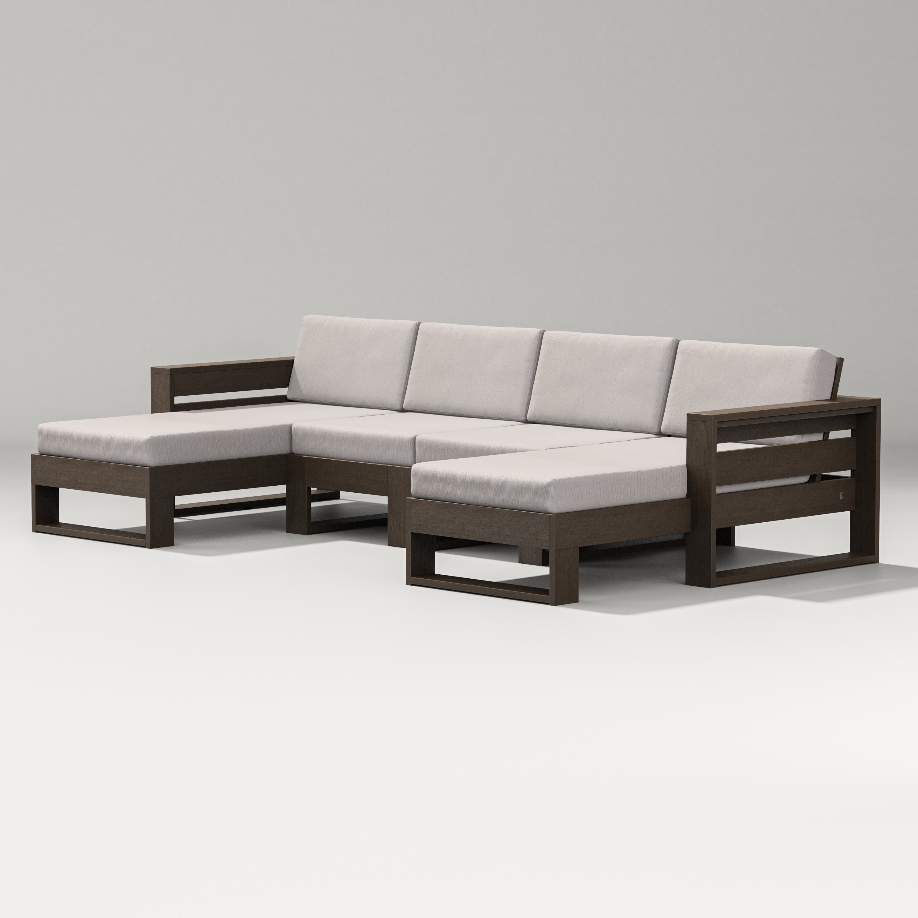 Latitude Double Chaise Sectional in Kona / Dune Burlap