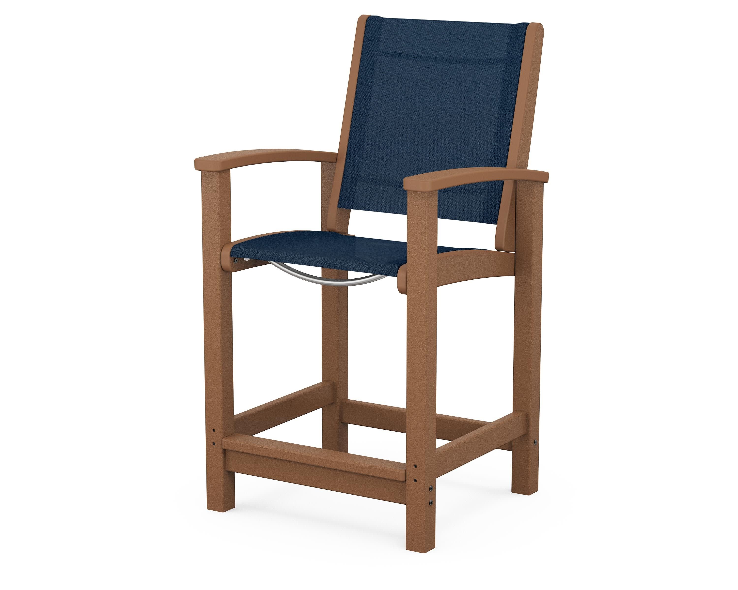 Coastal Counter Chair in Teak / Navy Blue Sling
