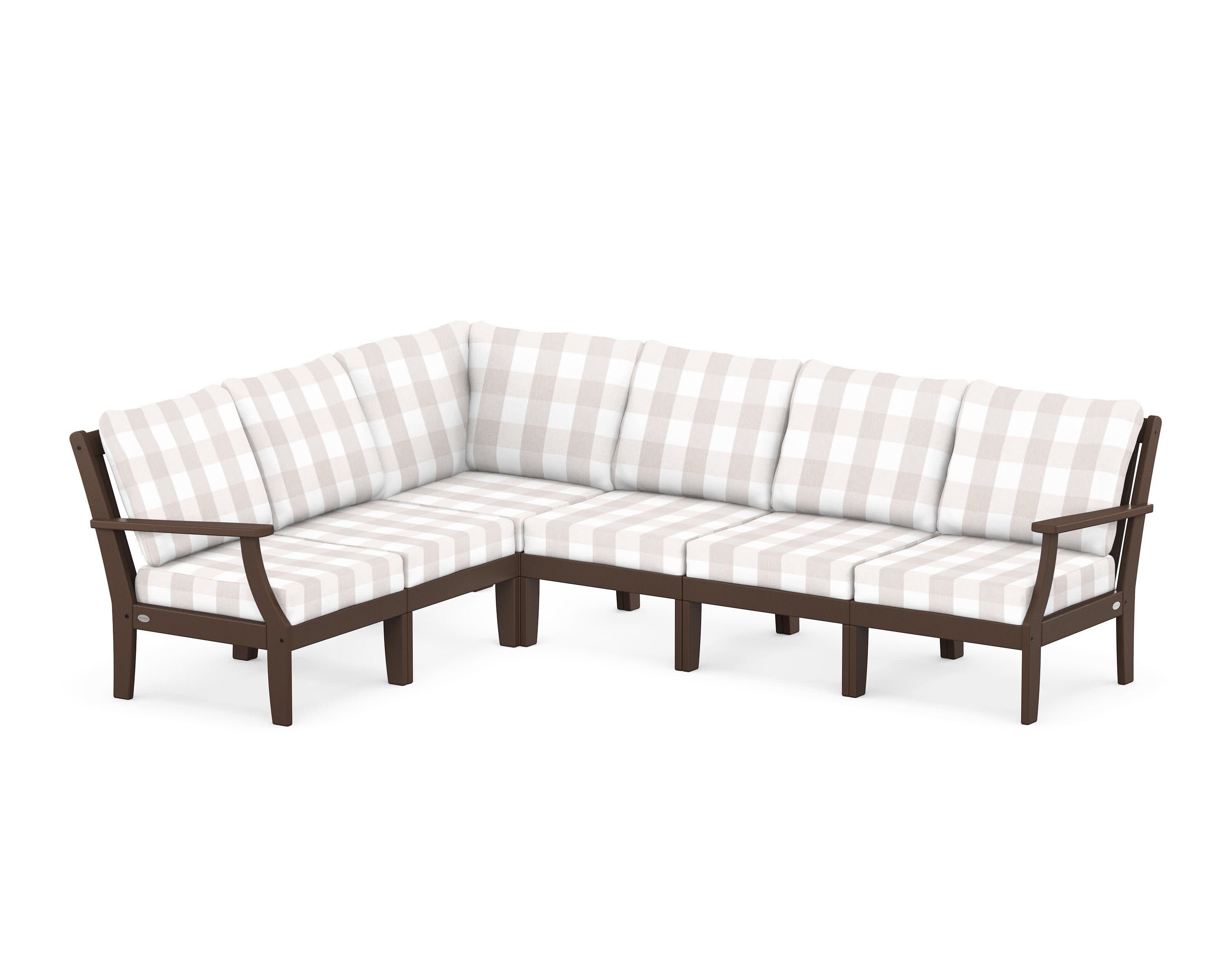 Braxton Modular 6-Piece Deep Seating Set in Mahogany / Buffalo Plaid Dune Burlap