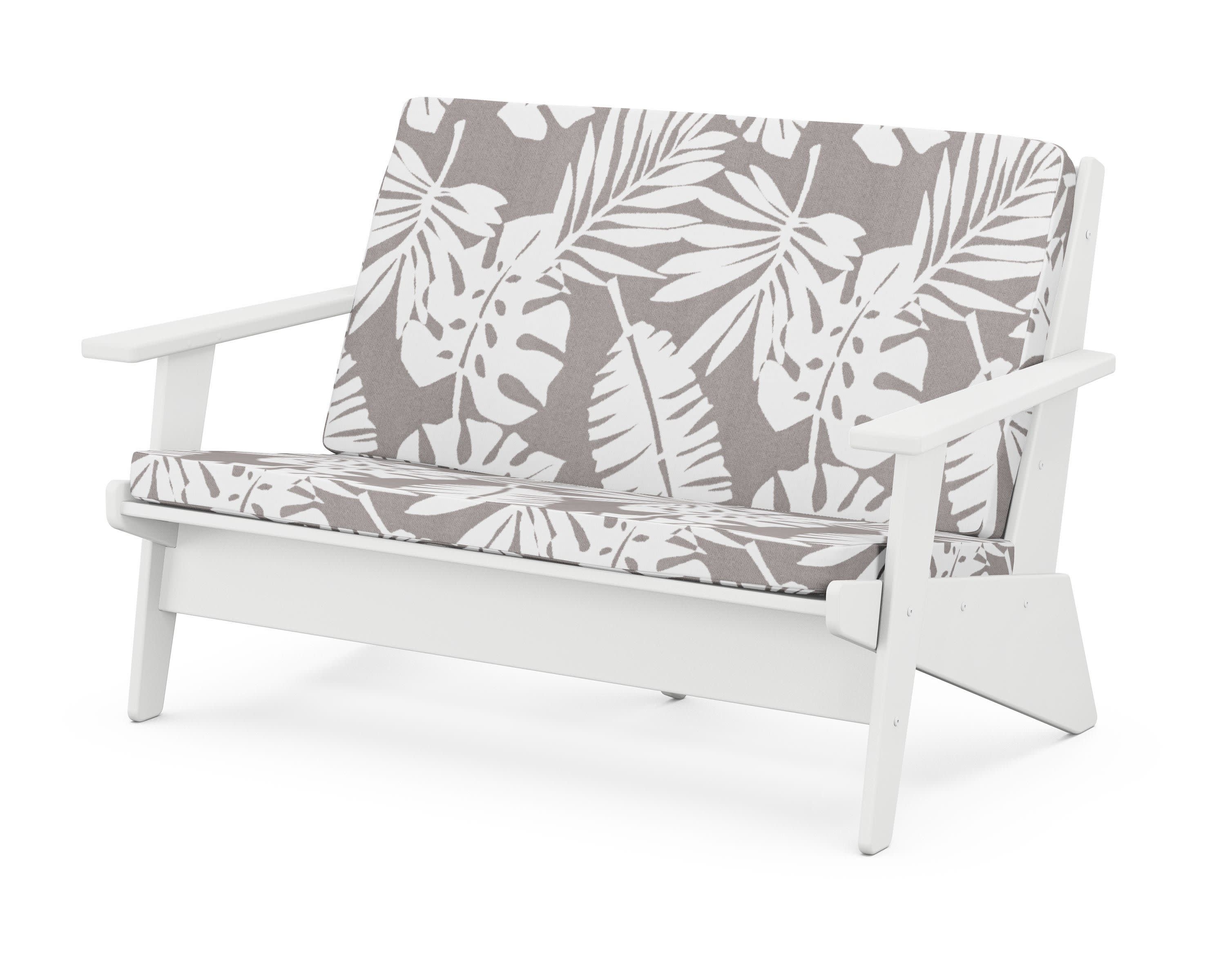 Riviera Modern Lounge Loveseat in White / Leaf Grey Mist