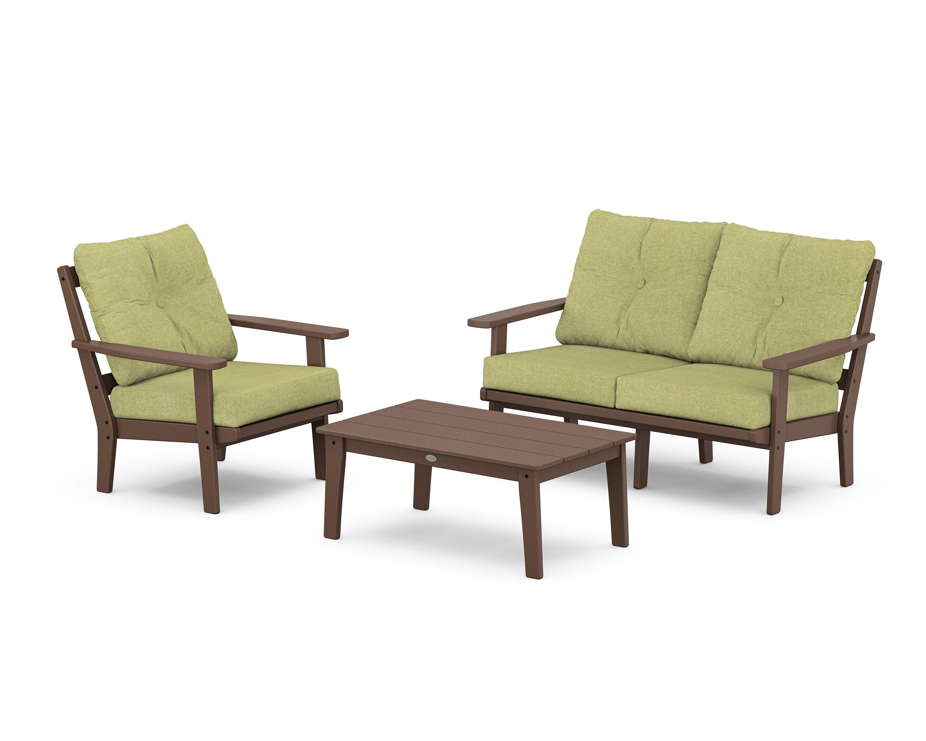 Oxford 3-Piece Deep Seating Set with Loveseat in Mahogany / Chartreuse Boucle