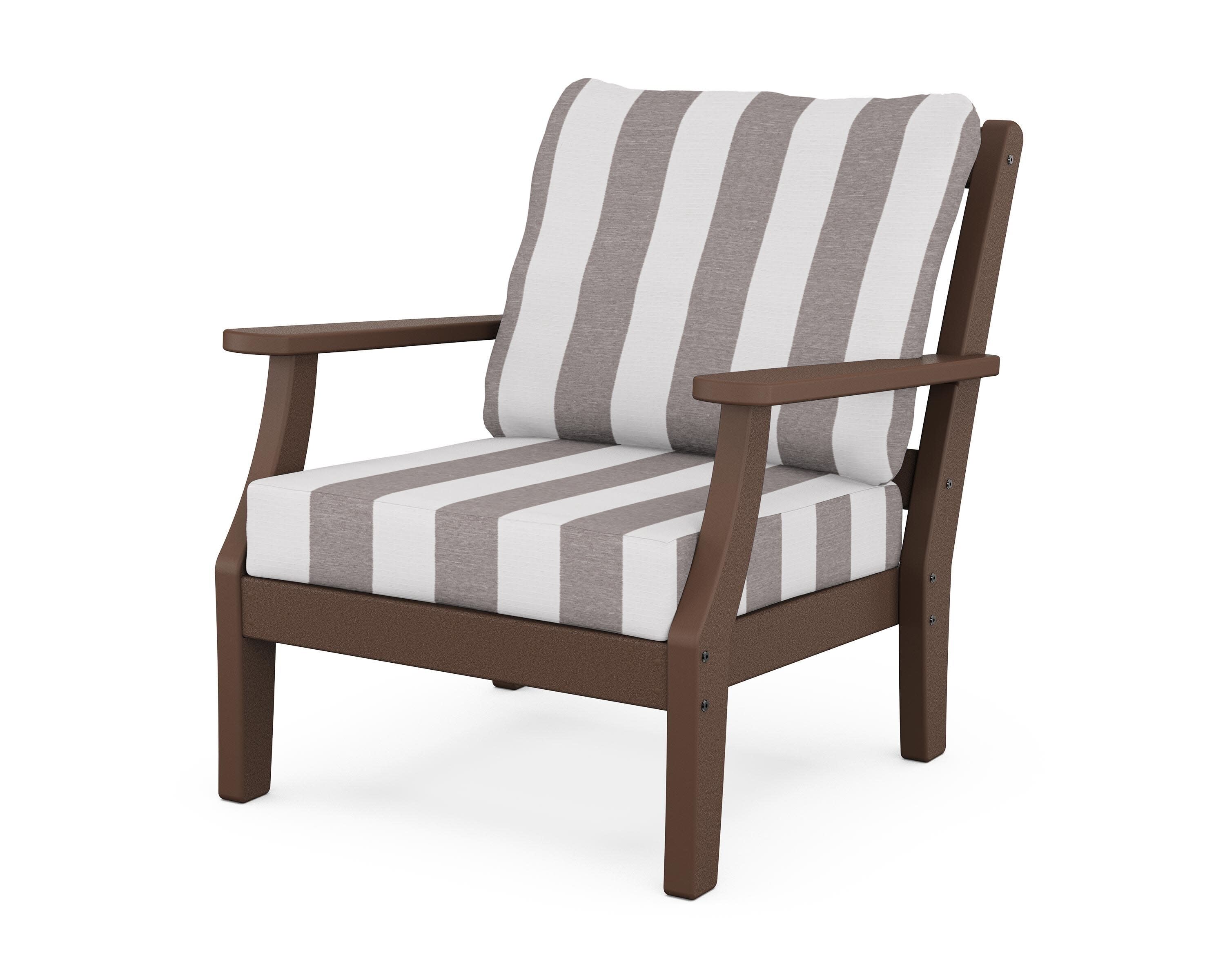 Chinoiserie Deep Seating Chair in Mahogany / Cabana Stripe Grey Mist