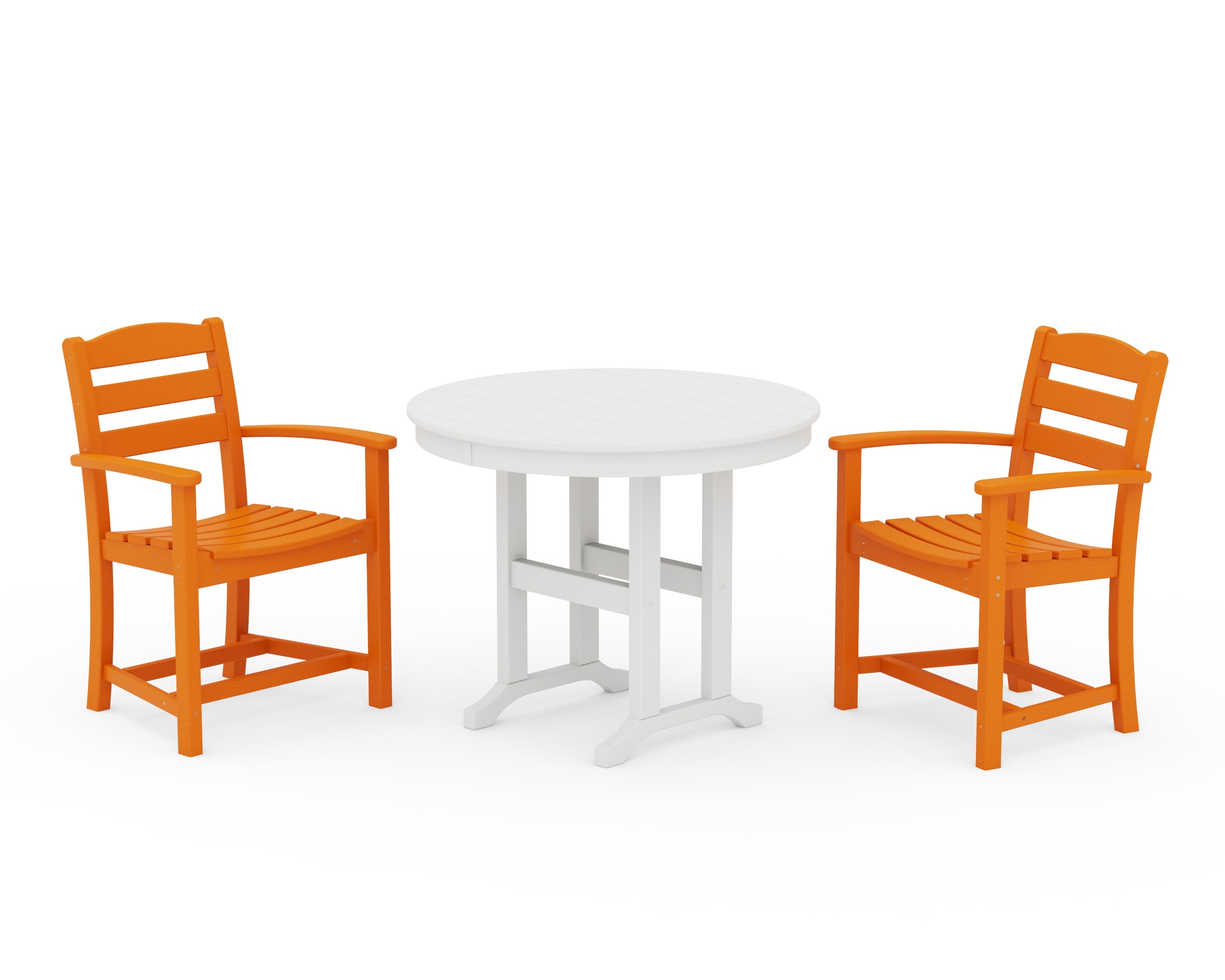 La Casa Caf 3-Piece Round Dining Set in Tangerine / White