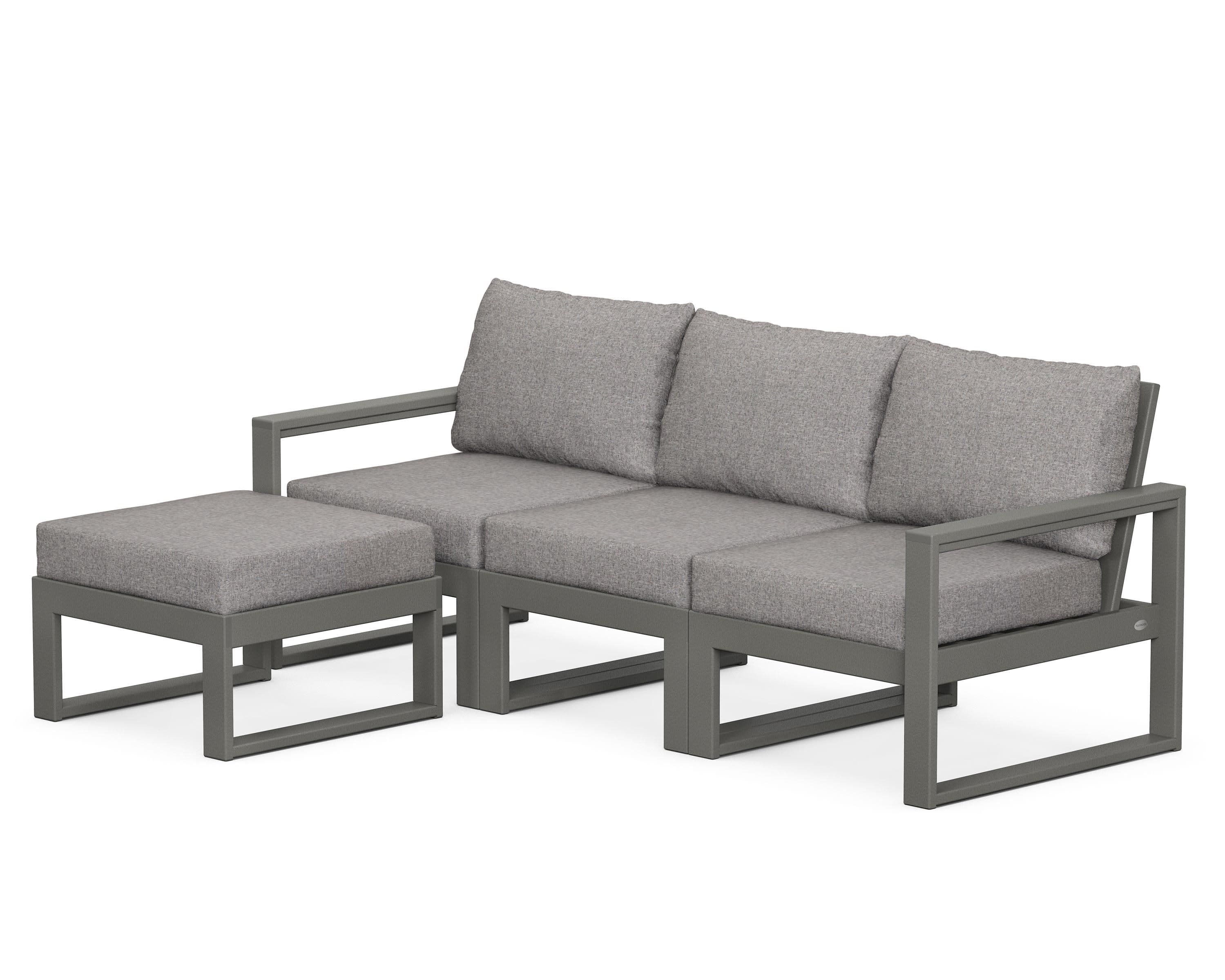 EDGE 4-Piece Modular Deep Seating Set with Ottoman in Slate Grey / Grey Mist