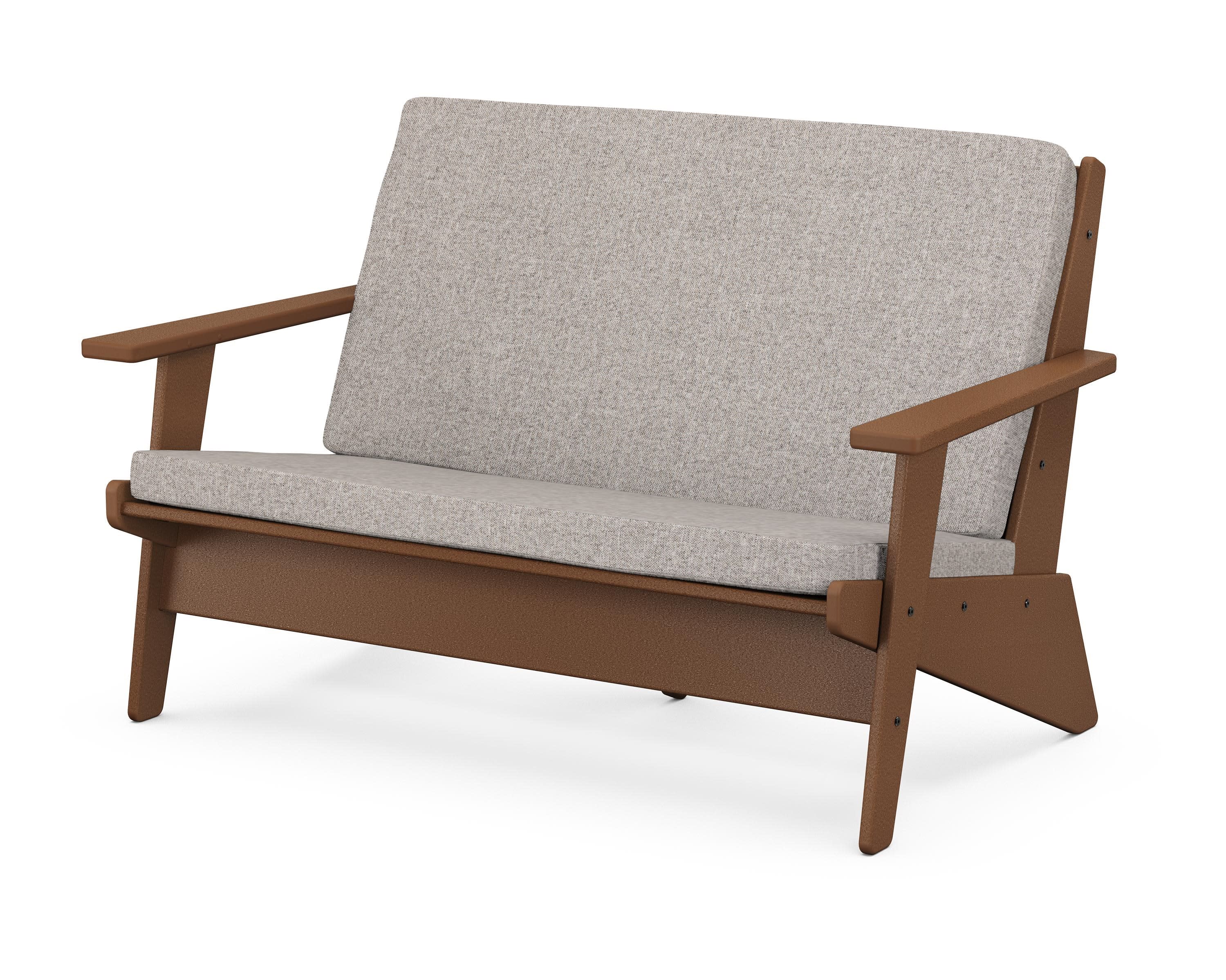 Riviera Modern Lounge Loveseat in Teak / Weathered Tweed