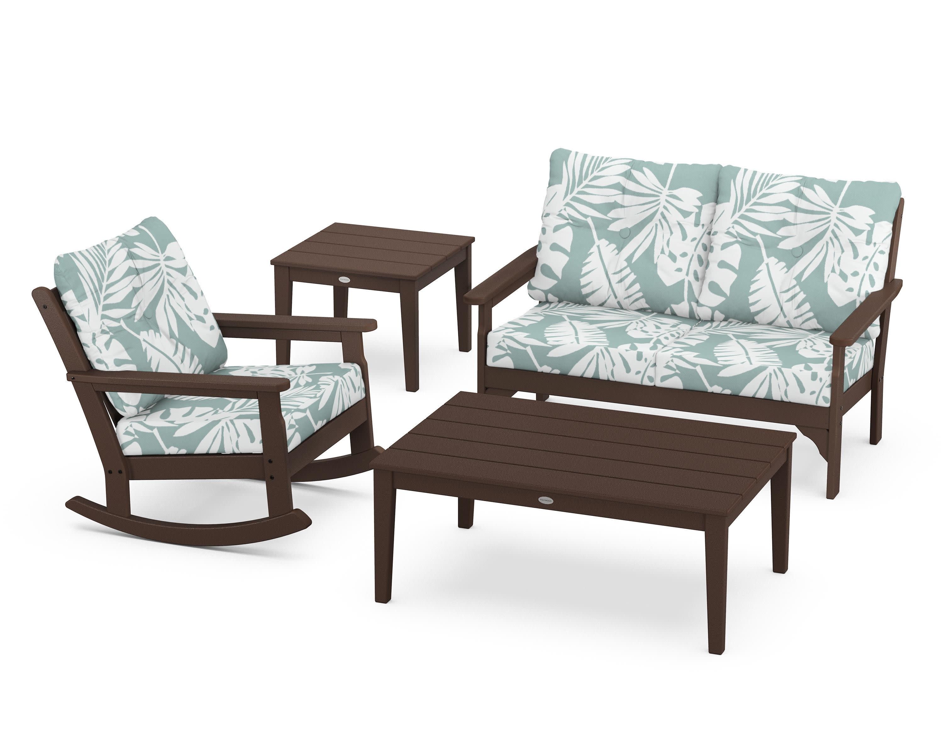 Vineyard 4-Piece Deep Seating Rocker Set in Mahogany / Leaf Glacier Spa