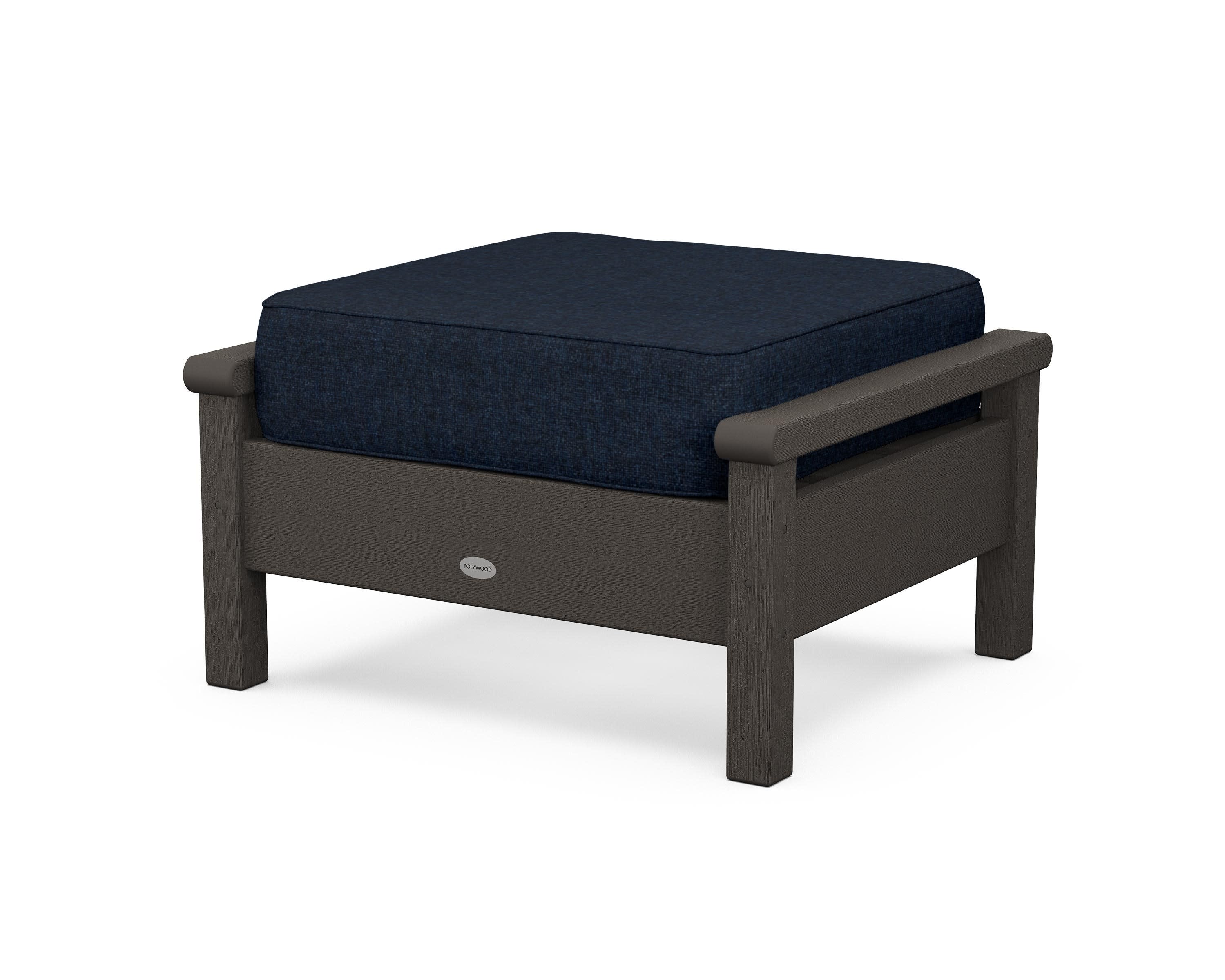Harbour Deep Seating Ottoman in Vintage Coffee / Marine Indigo