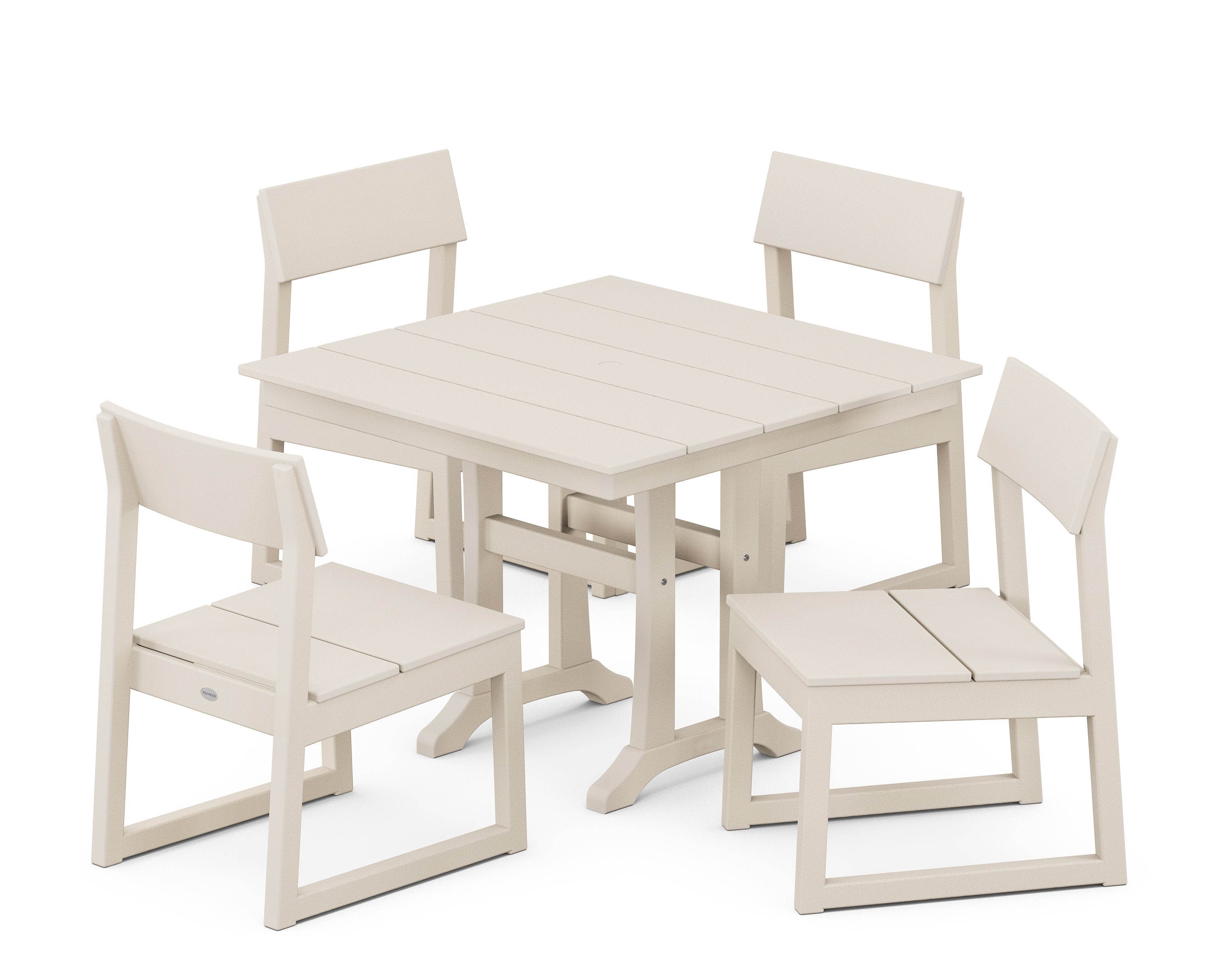EDGE 5-Piece Farmhouse Trestle Side Chair Dining Set in Sand
