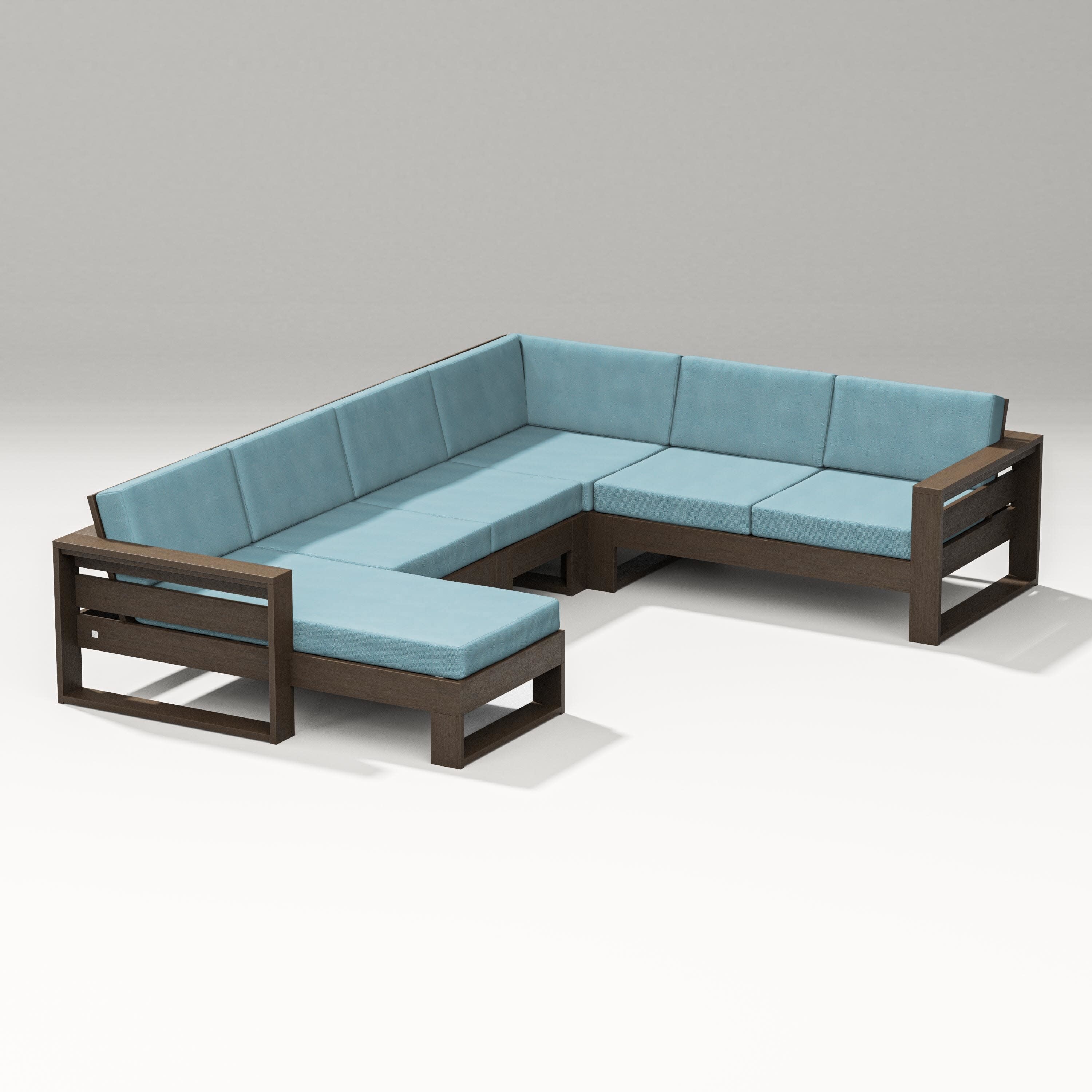 Latitude Corner Sectional with Left Chaise in Kona / Lattice Sky Blue