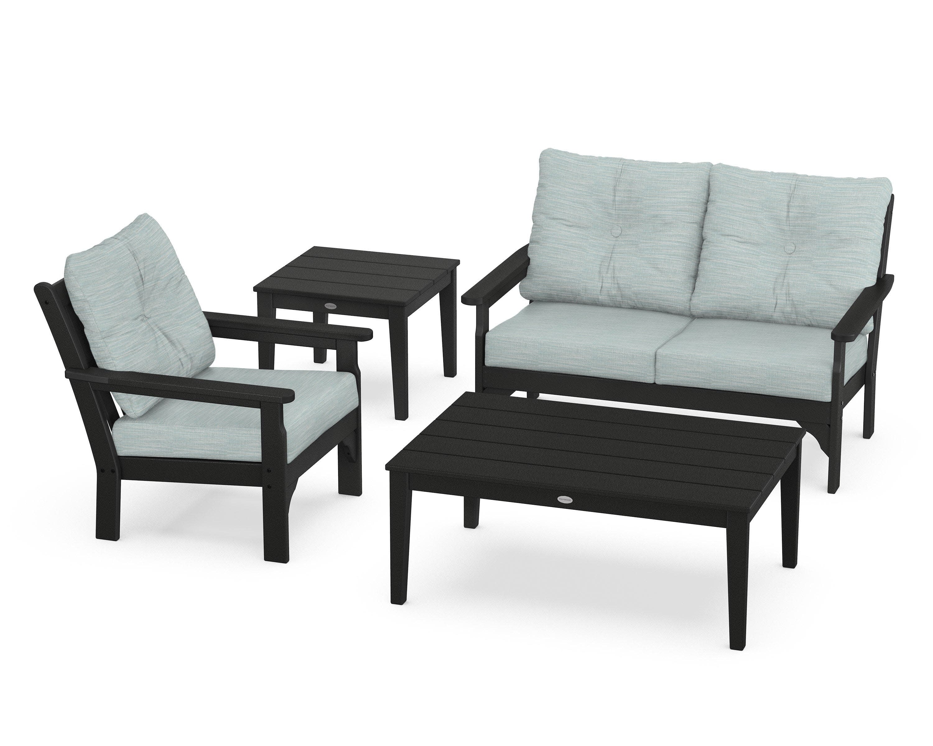Vineyard 4-Piece Deep Seating Set in Black / Soothe Mist