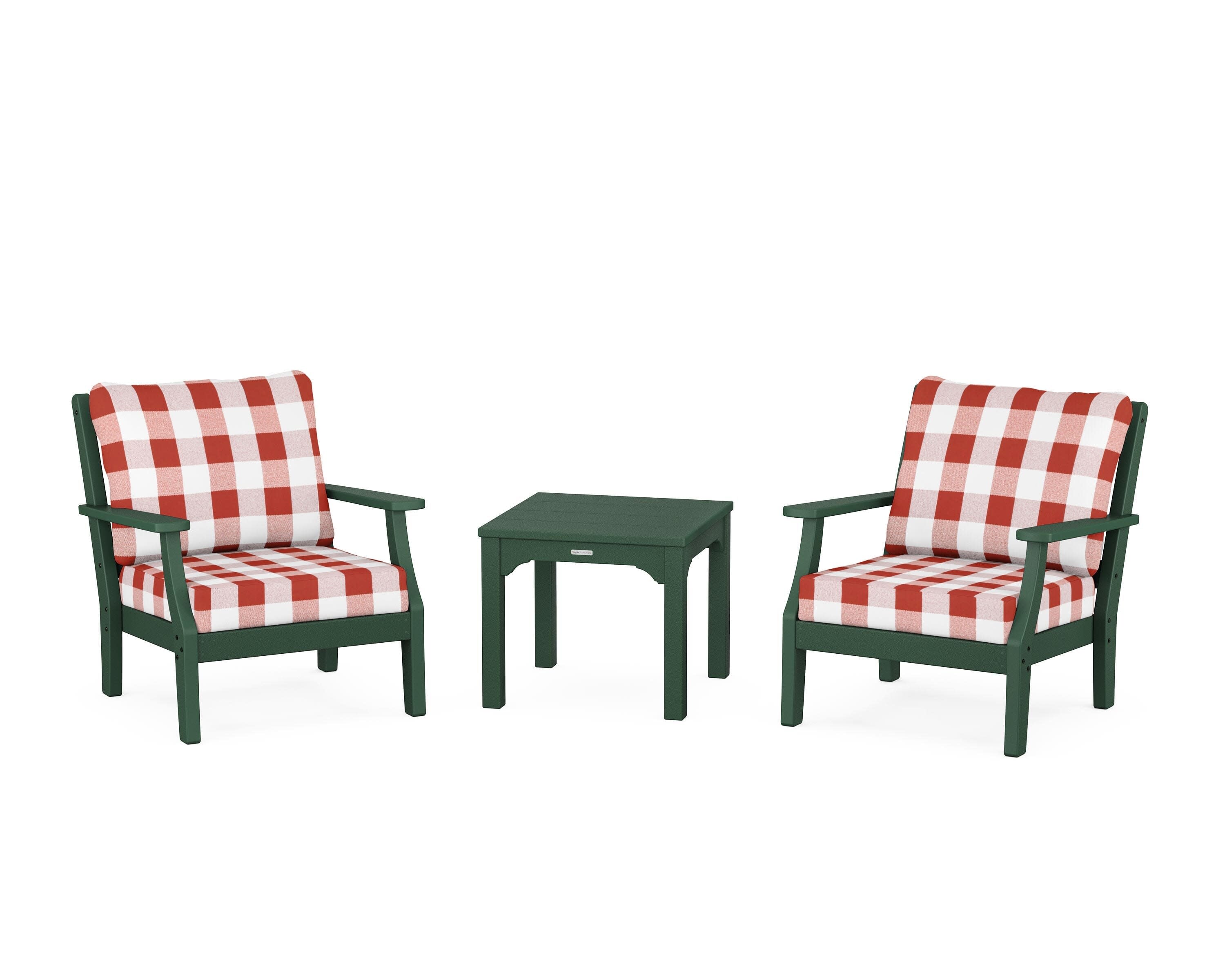 Chinoiserie 3-Piece Deep Seating Set in Green / Buffalo Plaid Crimson