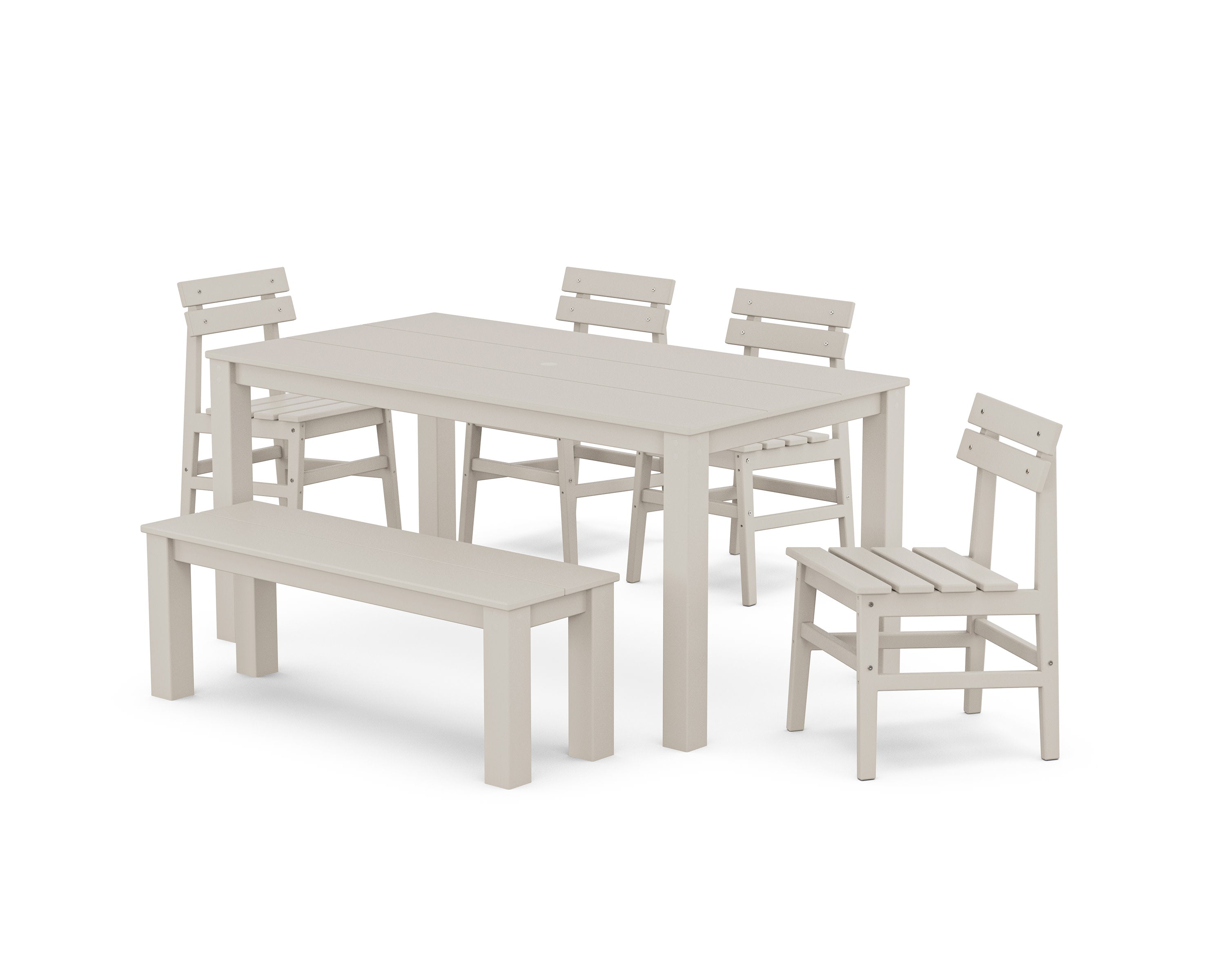 Modern Studio Plaza Chair 6-Piece Parsons Dining Set with Bench in Sand