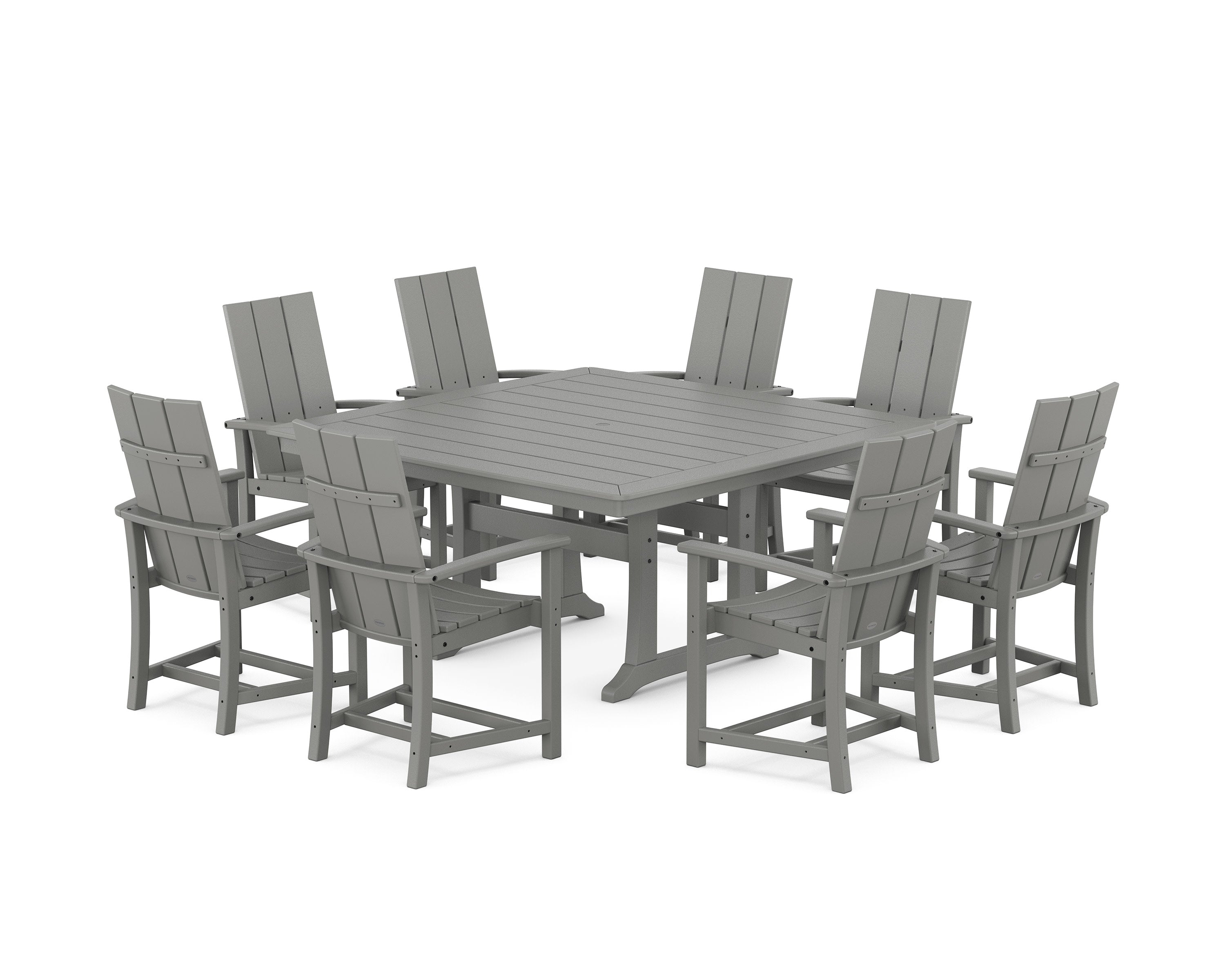 Modern Adirondack 9-Piece Square Dining Set with Trestle Legs in Slate Grey