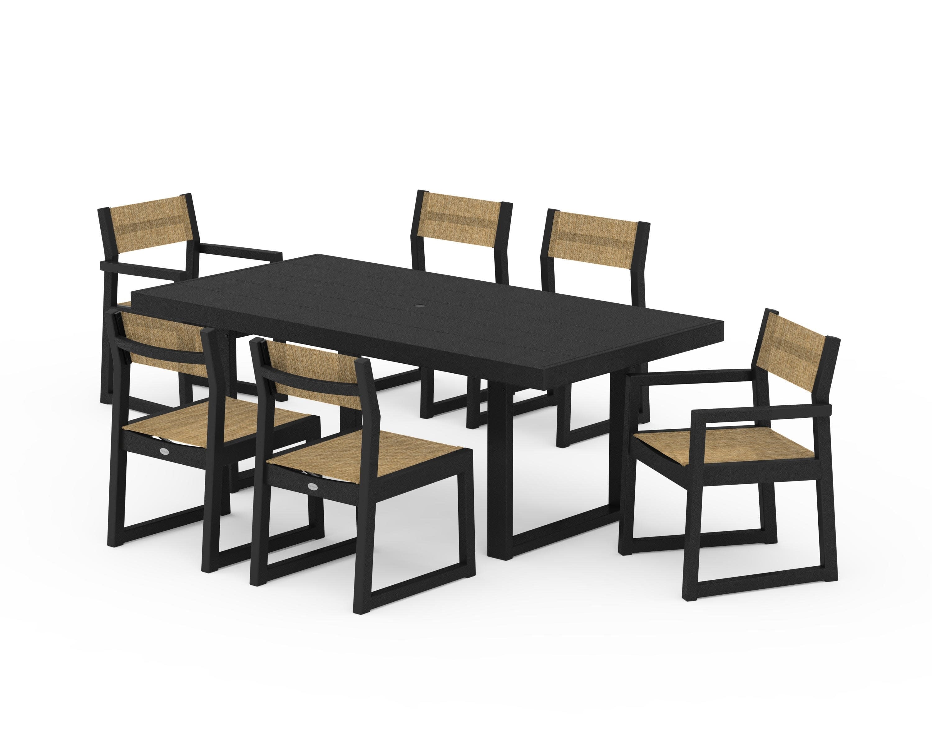 EDGE Sling 7-Piece Dining Set in Black / Burlap Sling