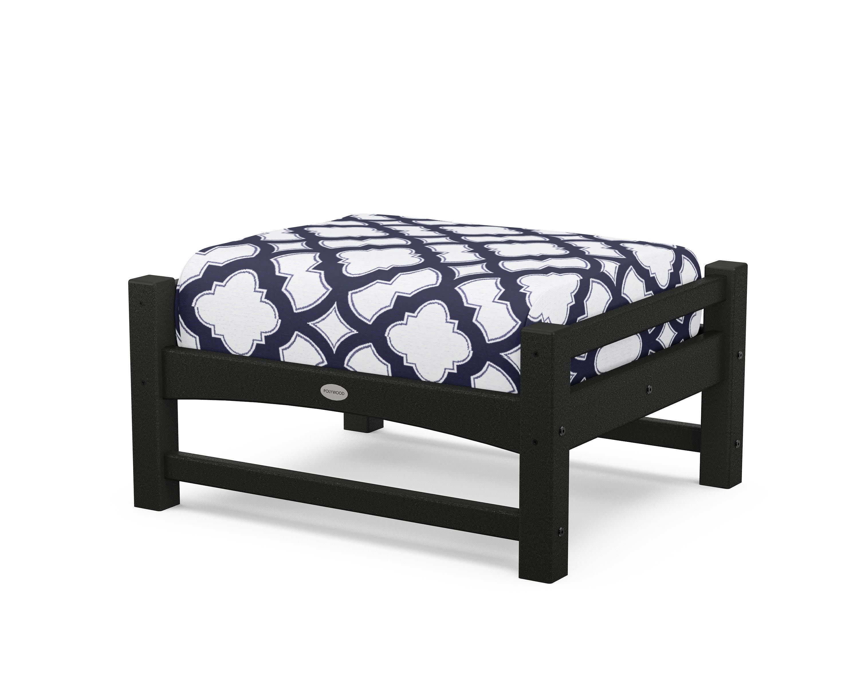 Club Ottoman in Black / Trellis Navy