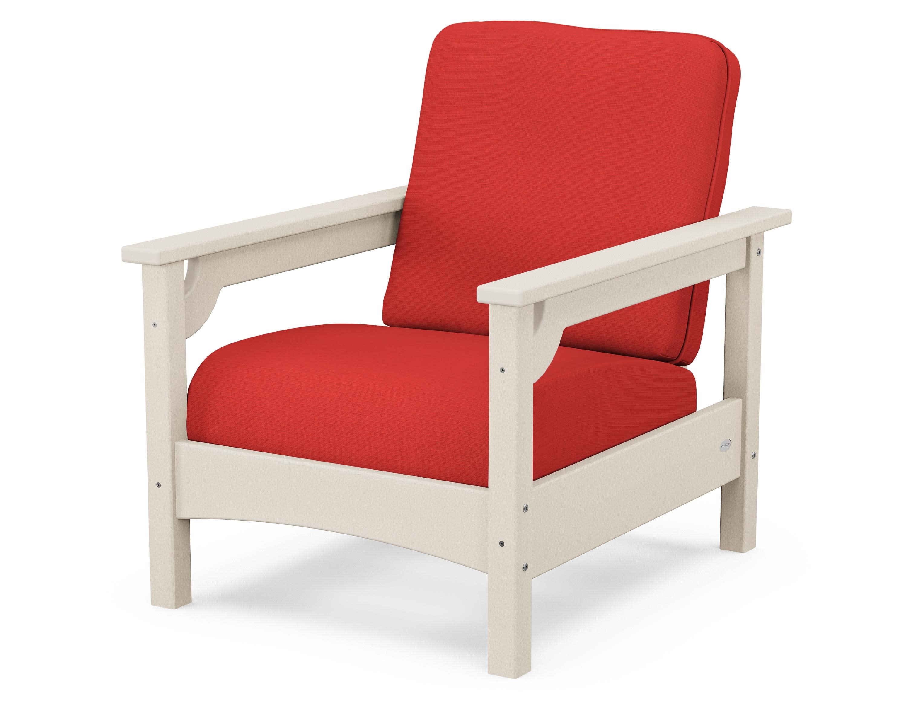 Club Chair in Sand / Crimson Linen