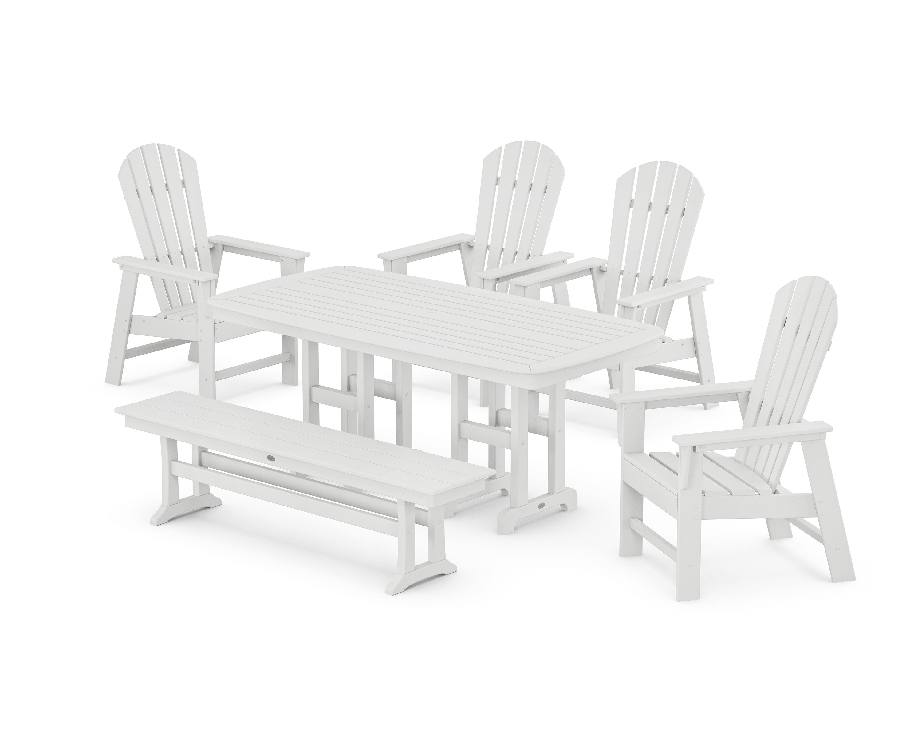 South Beach 6-Piece Dining Set with Bench in White