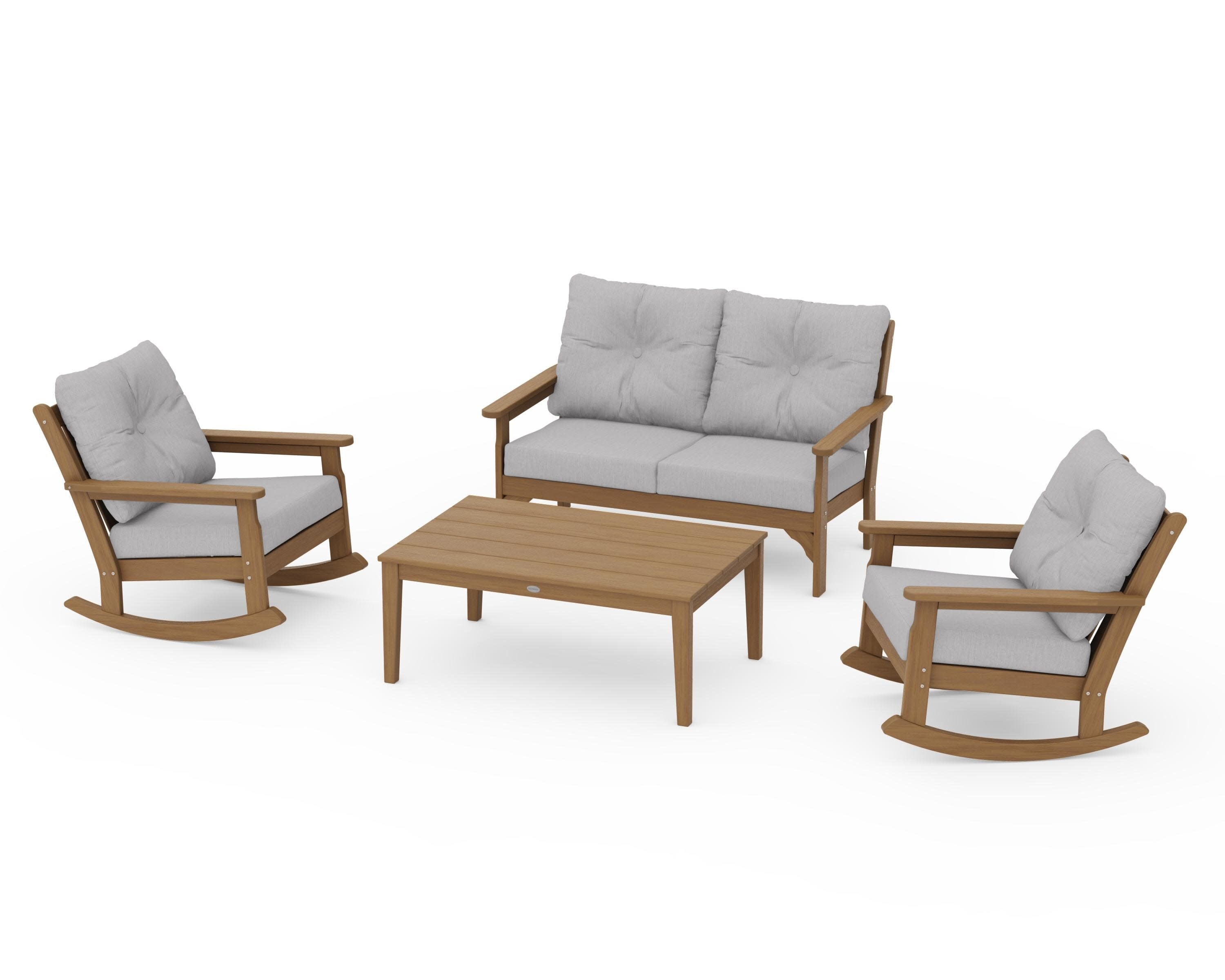 Vineyard 4-Piece Deep Seating Rocking Chair Set in Natural / Granite