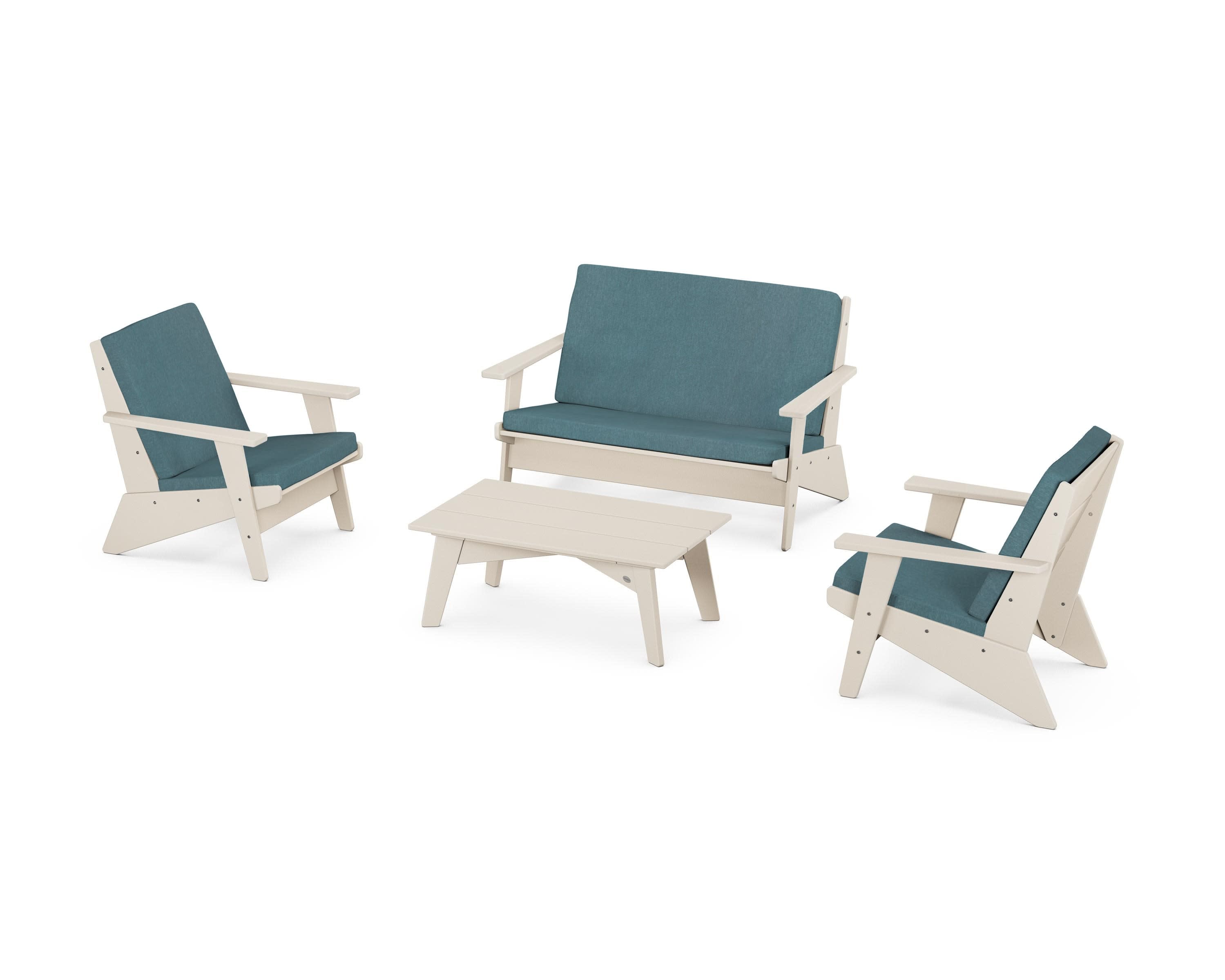 Riviera Modern Lounge 4-Piece Set in Sand / Ocean Teal