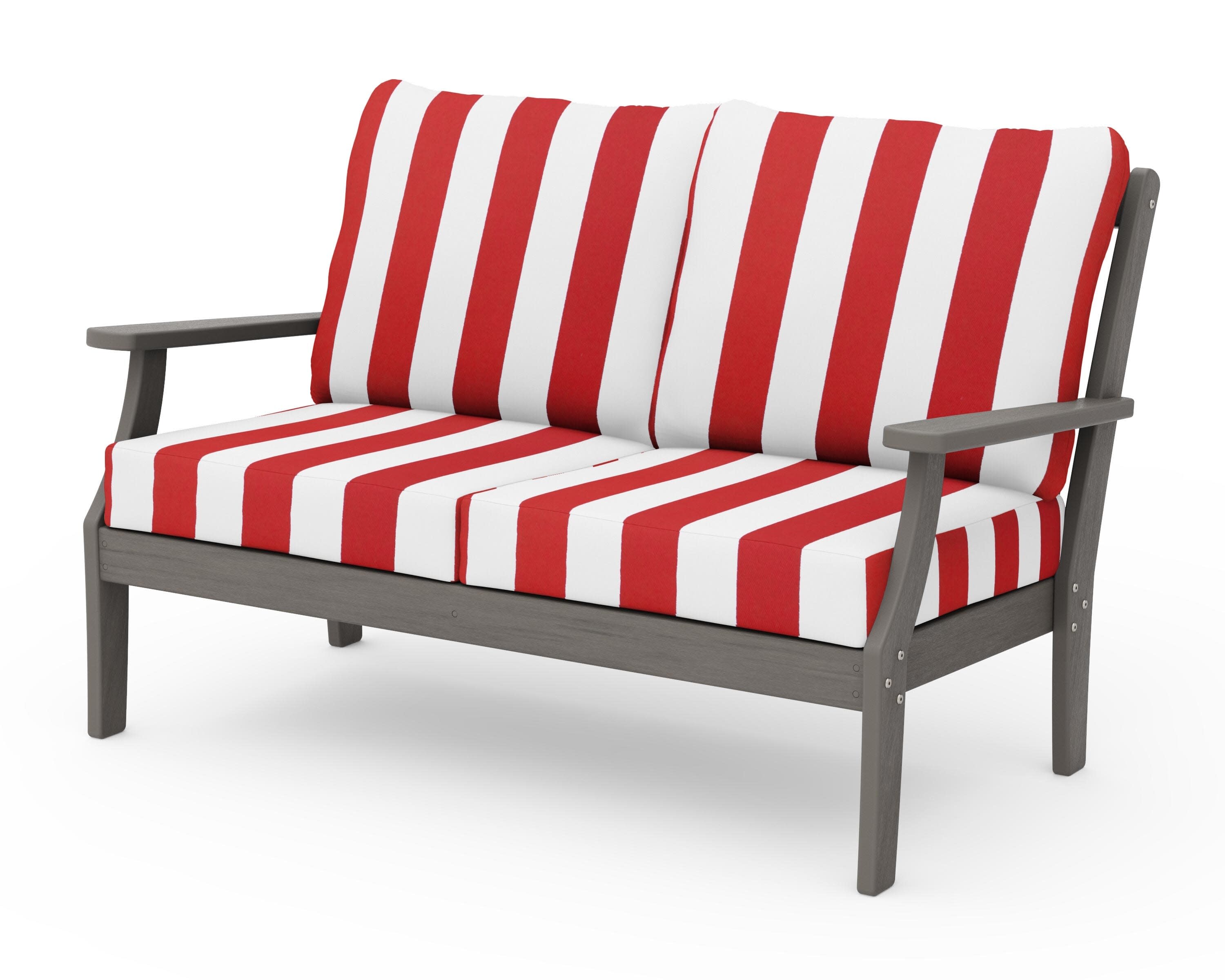 Braxton Deep Seating Loveseat in Driftwood / Cabana Stripe Crimson