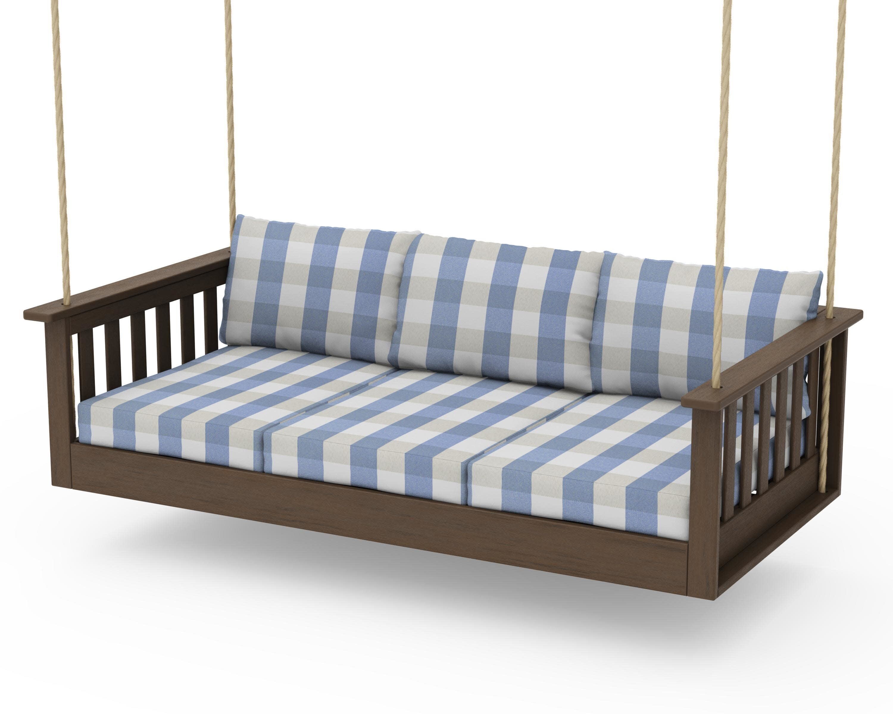 Vineyard Daybed Swing in Kona / Buffalo Plaid Sky Blue