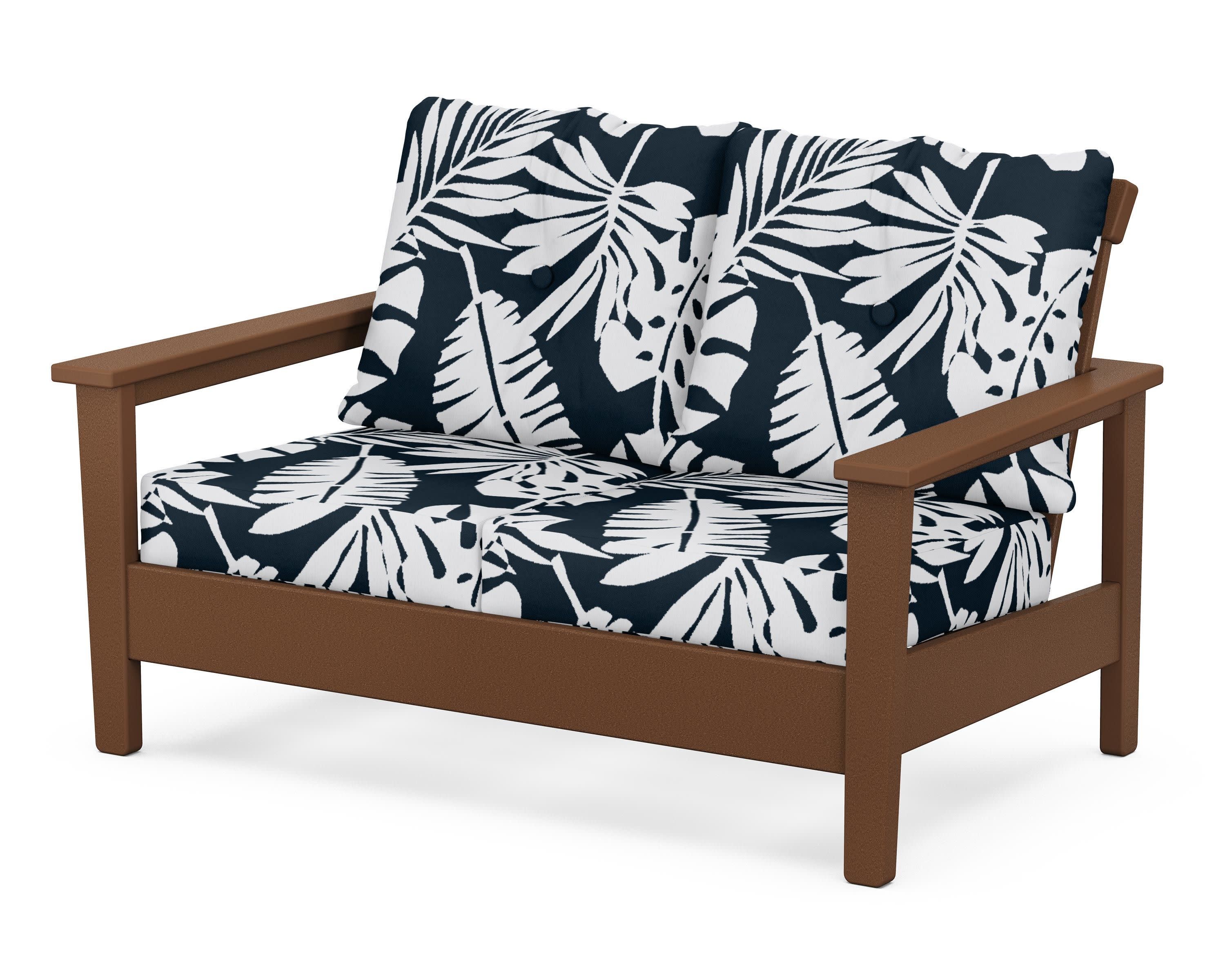 Prescott Deep Seating Loveseat in Teak / Leaf Marine Indigo